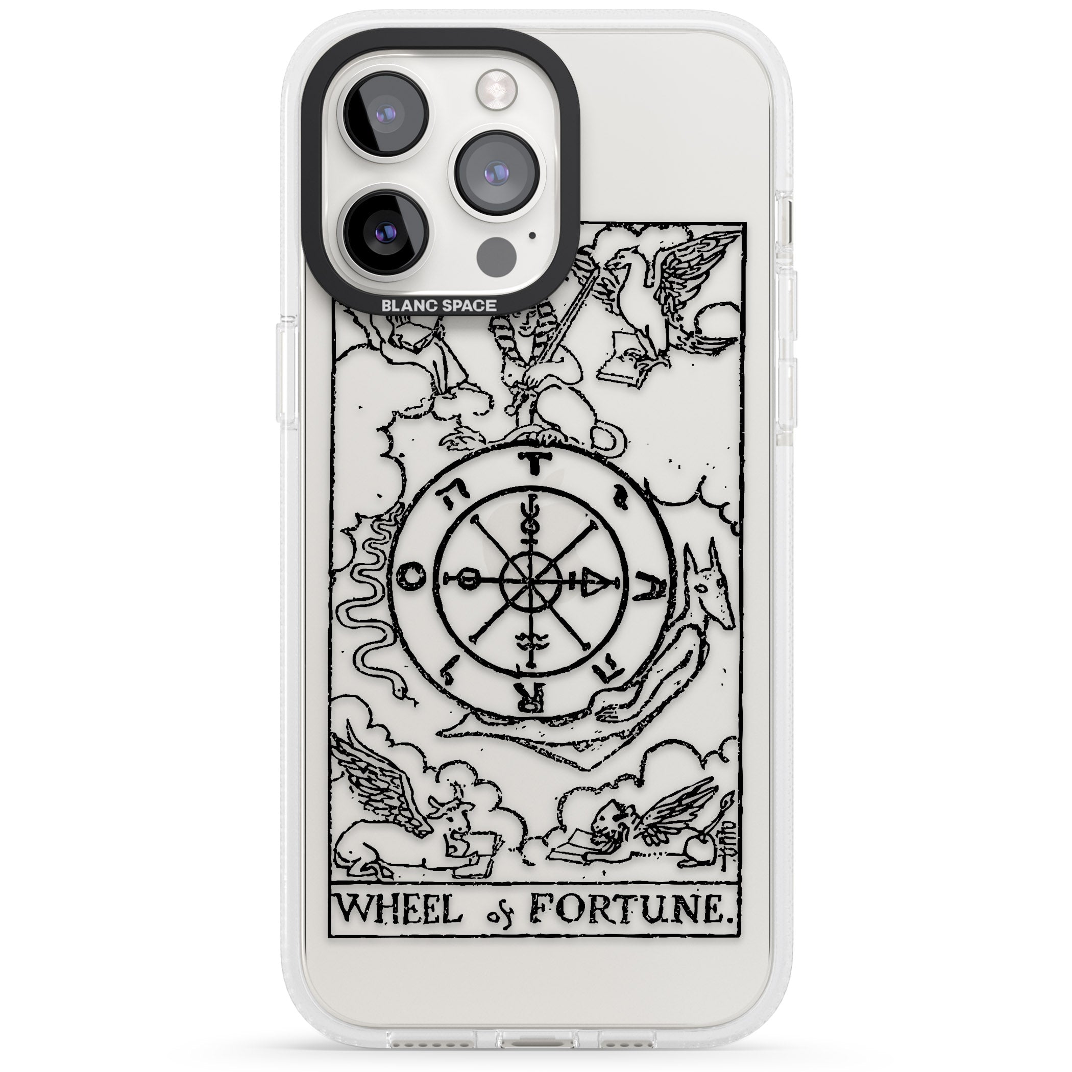 Personalised Wheel of Fortune Tarot Card - Transparent iPhone 15 Pro Max / 15 Pro / 14 Pro Max / 14 Pro / 13 Pro Clear Case Impact Air - Blanc Space
