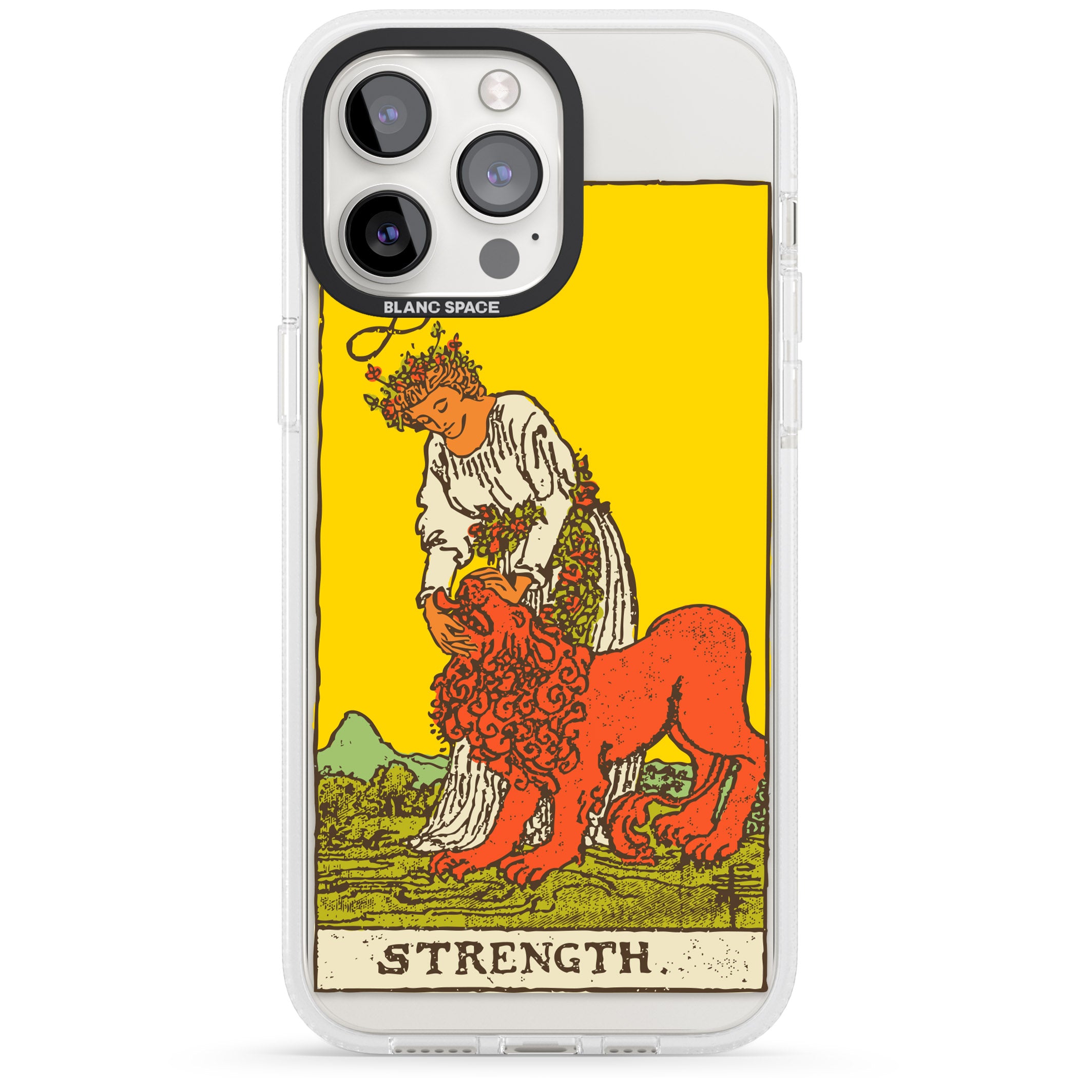 Personalised Strength Tarot Card - Colour iPhone 15 Pro Max / 15 Pro / 14 Pro Max / 14 Pro / 13 Pro Clear Case Impact Air - Blanc Space