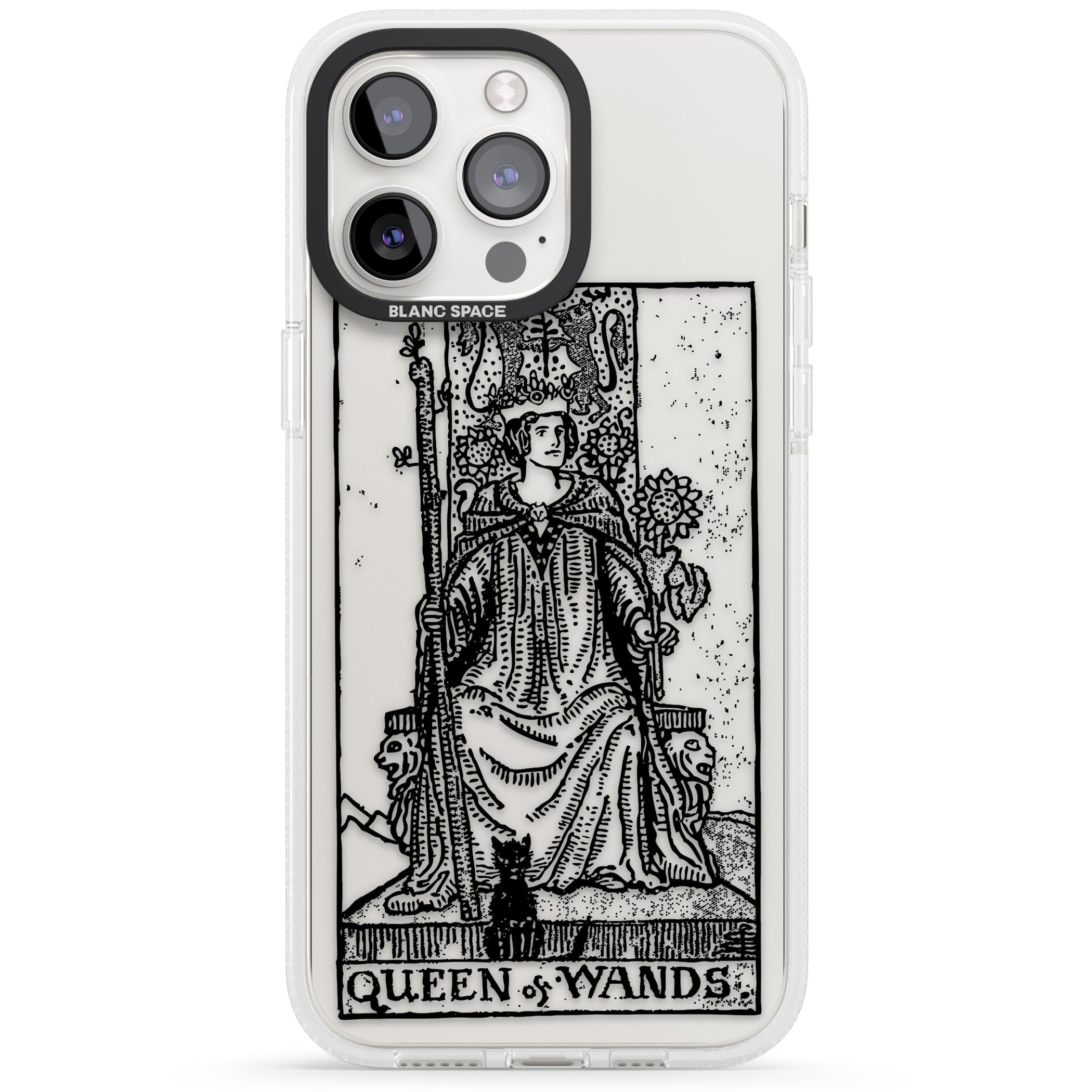 Personalised Queen of Wands Tarot Card - Transparent iPhone 15 Pro Max / 15 Pro / 14 Pro Max / 14 Pro / 13 Pro Clear Case Impact Air - Blanc Space