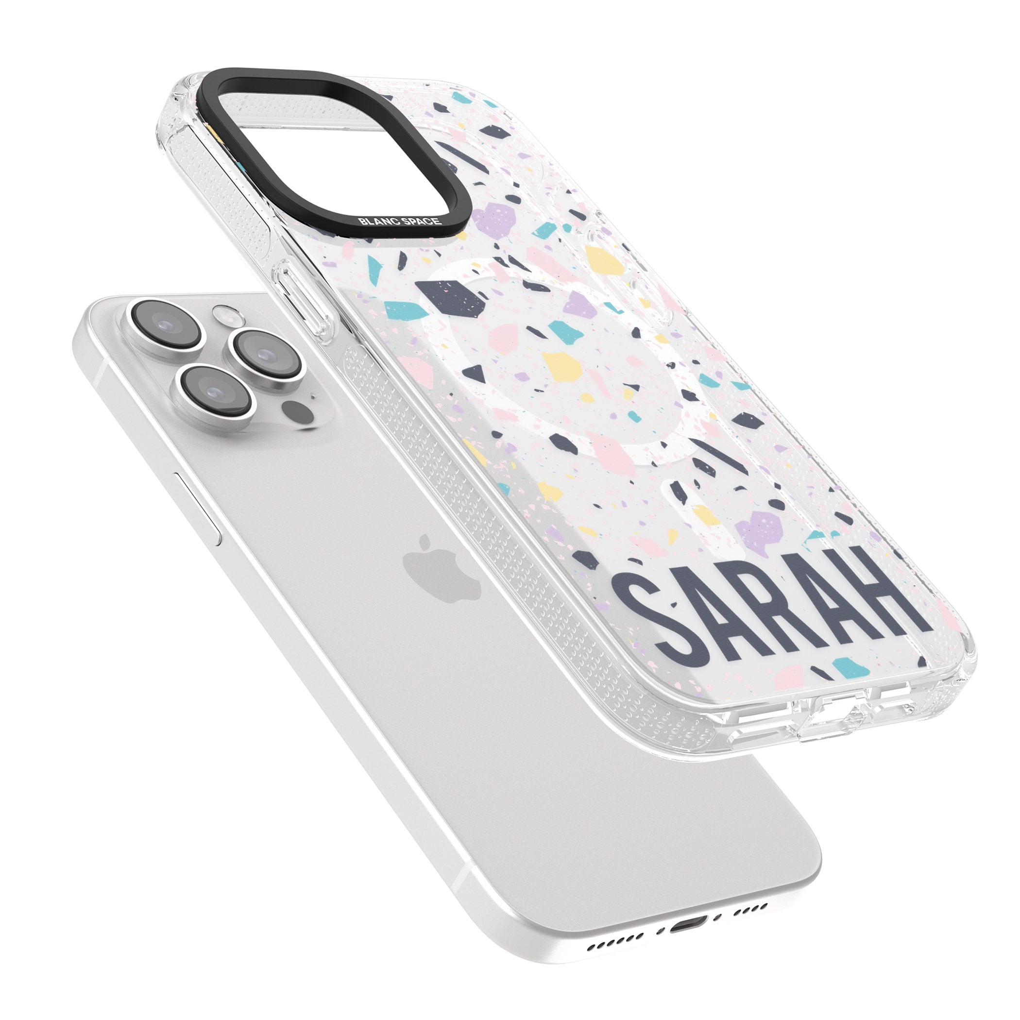 Personalised Terrazzo - Pink, Purple, Blue iPhone 15 Pro Max / 15 Pro / 14 Pro Max / 14 Pro / 13 Pro Clear Case Impact Air - Blanc Space