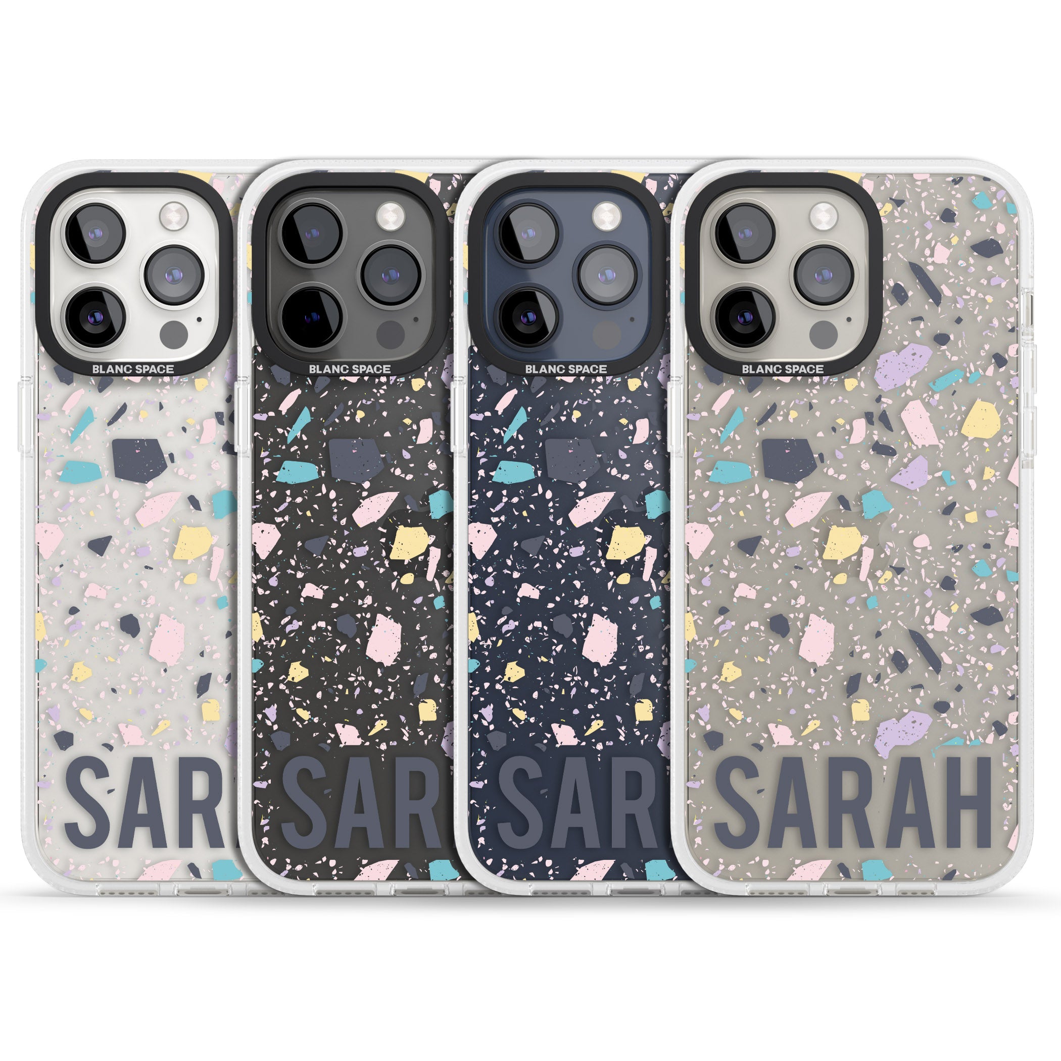 Personalised Terrazzo - Pink, Purple, Blue iPhone 15 Pro Max / 15 Pro / 14 Pro Max / 14 Pro / 13 Pro Clear Case Impact Air - Blanc Space