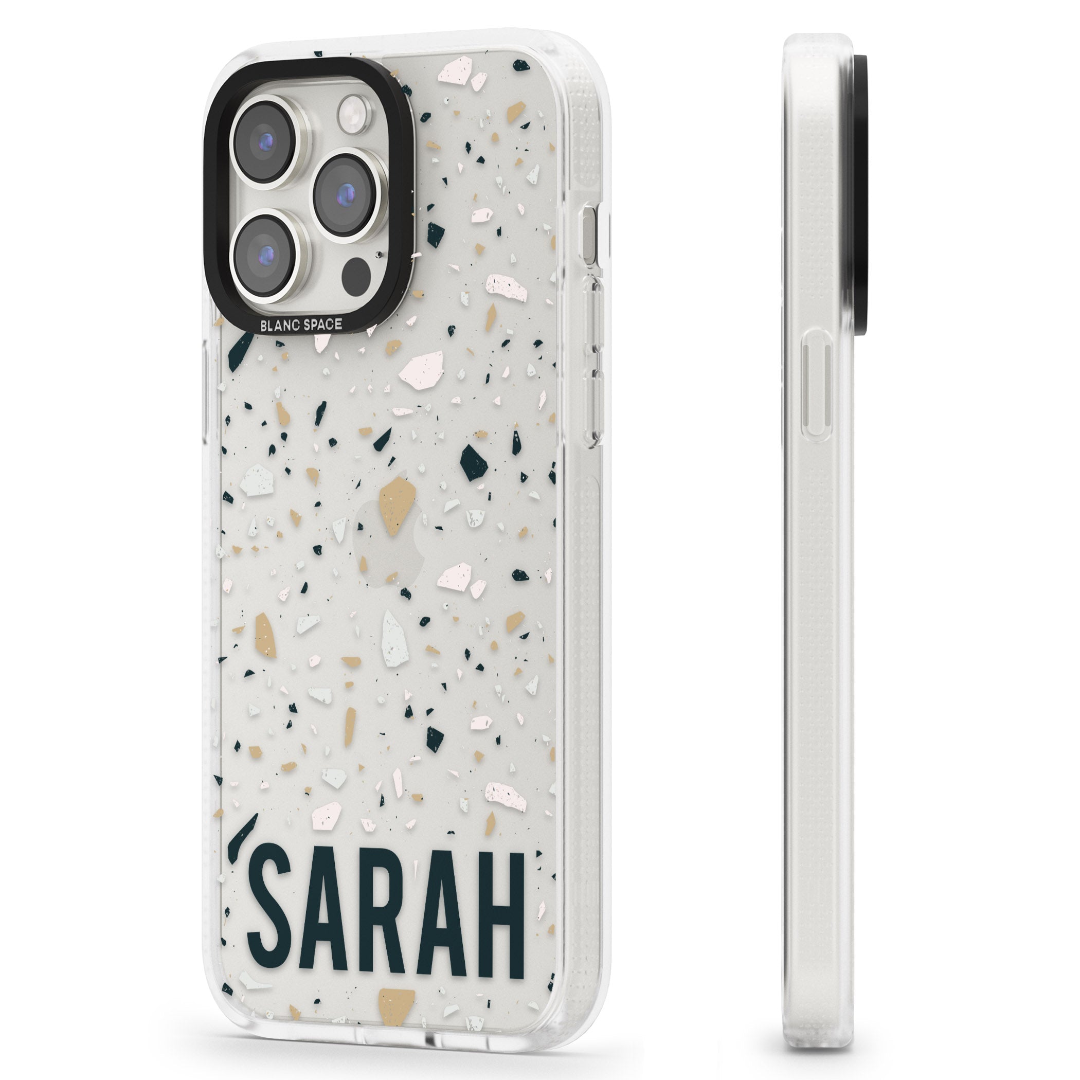 Personalised Terrazzo - Blue, Pink, Brown iPhone 15 Pro Max / 15 Pro / 14 Pro Max / 14 Pro / 13 Pro Clear Case Impact Air - Blanc Space