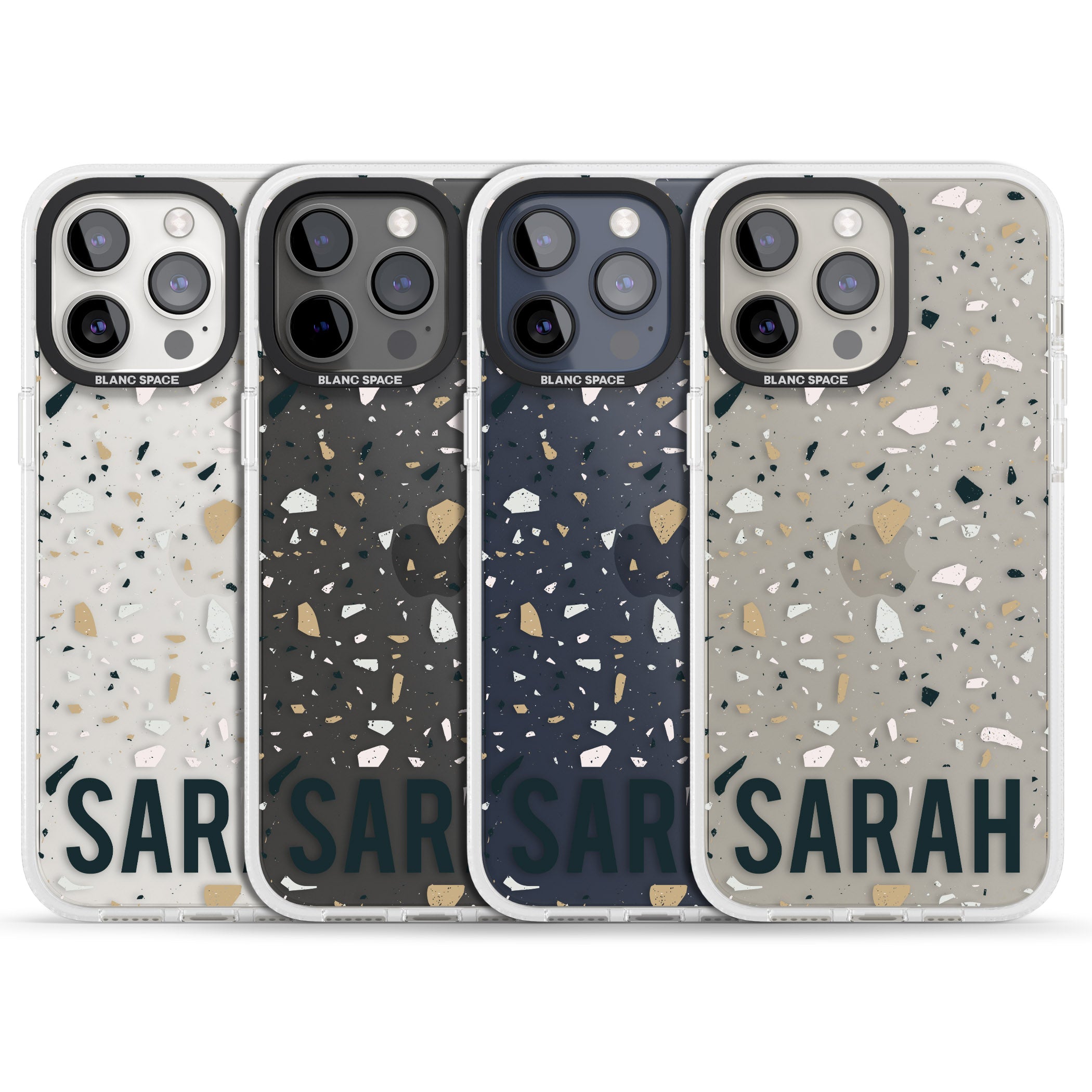 Personalised Terrazzo - Blue, Pink, Brown iPhone 15 Pro Max / 15 Pro / 14 Pro Max / 14 Pro / 13 Pro Clear Case Impact Air - Blanc Space