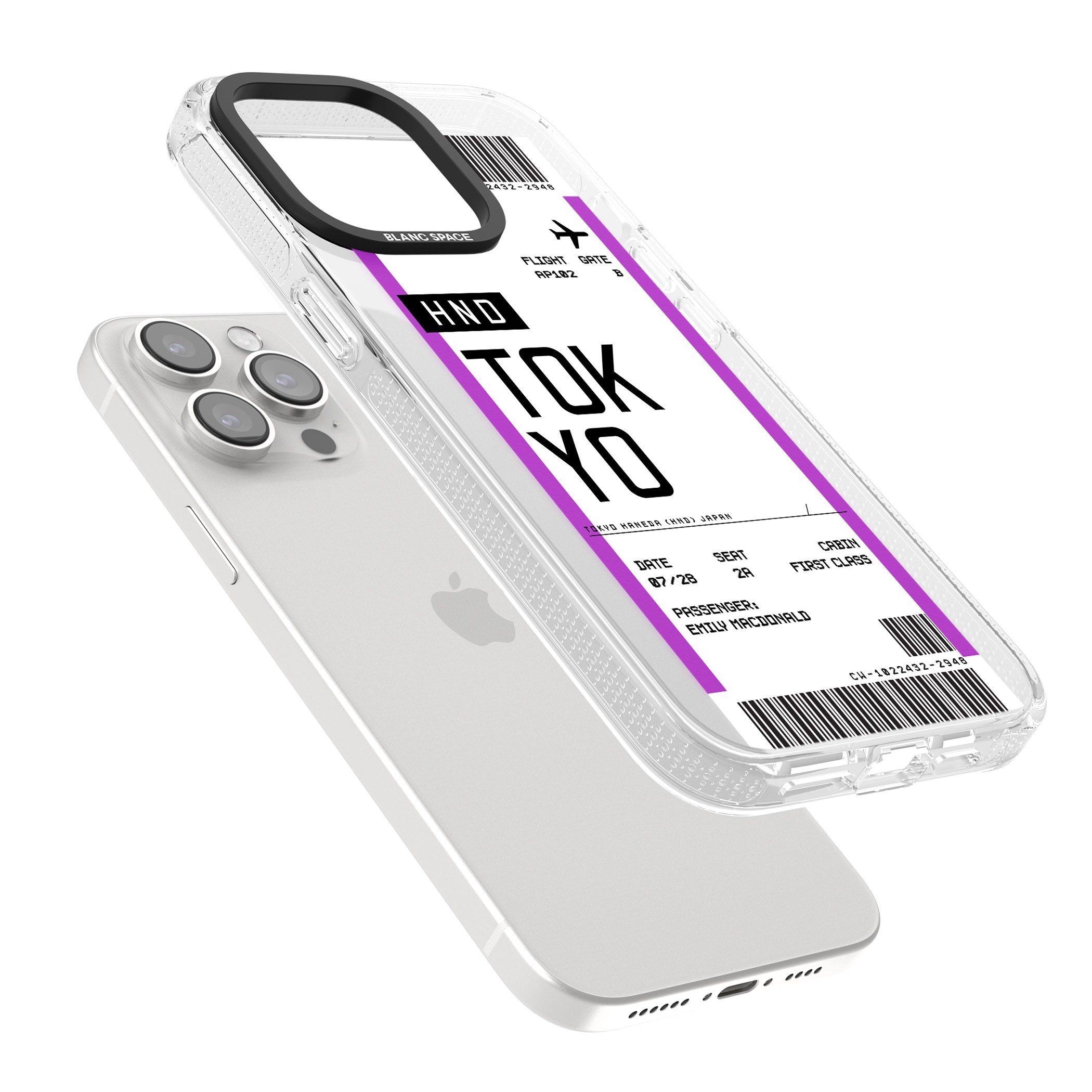Personalised Tokyo Boarding Pass iPhone 15 Pro Max / 15 Pro / 14 Pro Max / 14 Pro / 13 Pro Clear Case Impact Air - Blanc Space