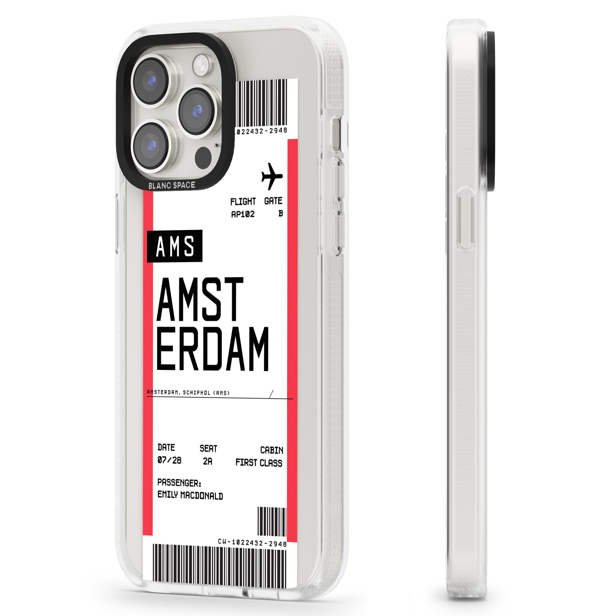 Personalised Amsterdam Boarding Pass iPhone 15 Pro Max / 15 Pro / 14 Pro Max / 14 Pro / 13 Pro Clear Case Impact Air - Blanc Space