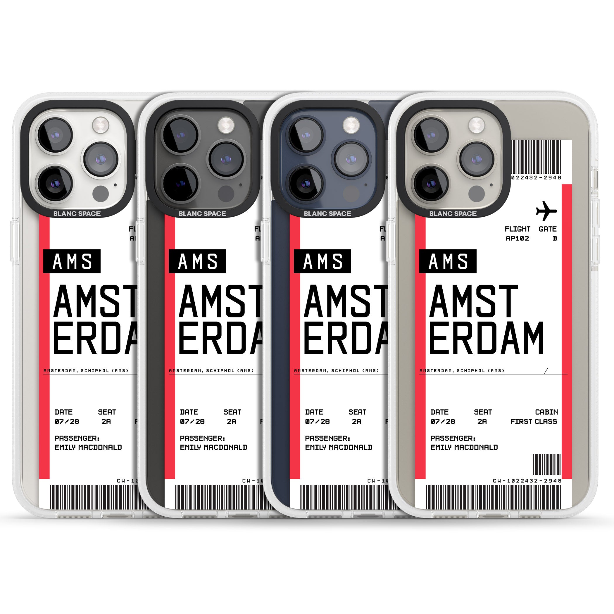 Personalised Amsterdam Boarding Pass iPhone 15 Pro Max / 15 Pro / 14 Pro Max / 14 Pro / 13 Pro Clear Case Impact Air - Blanc Space