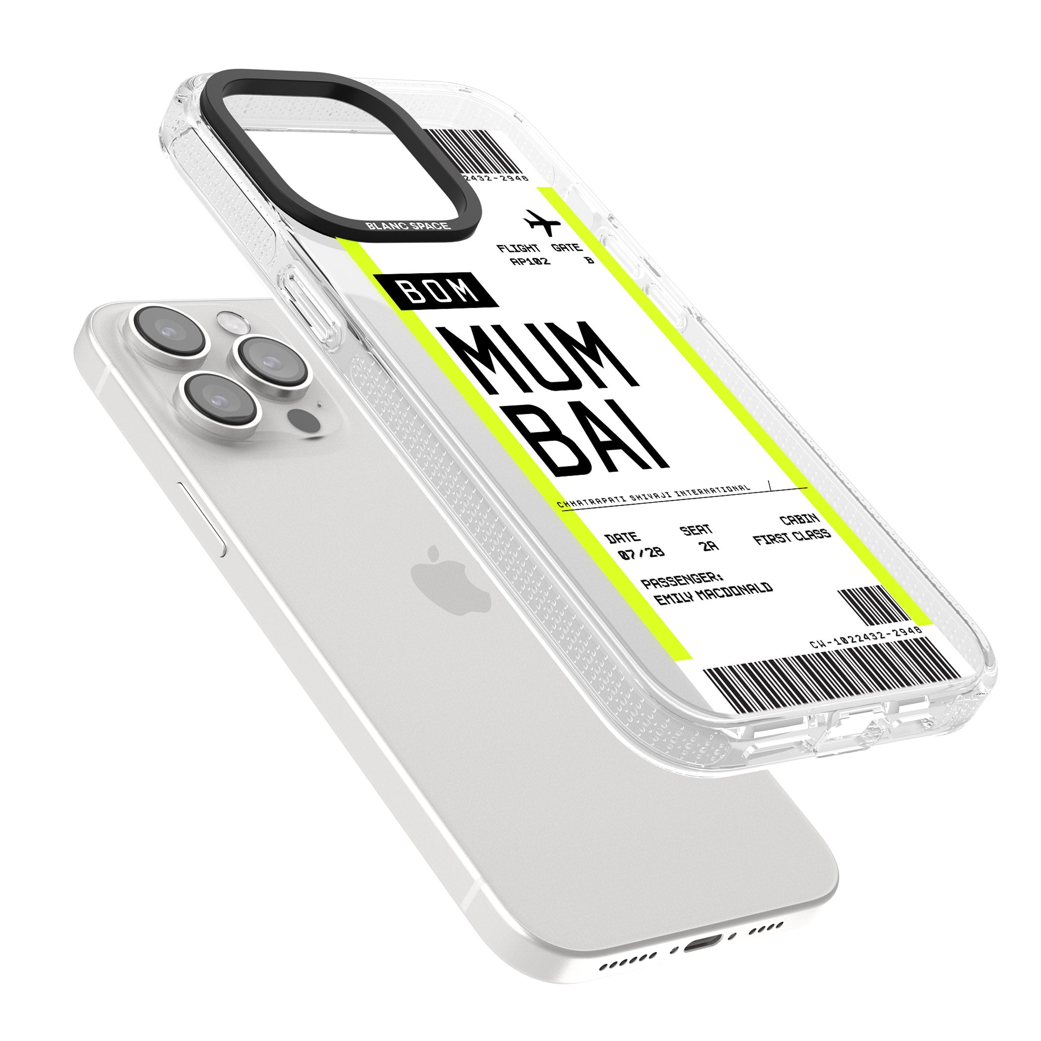 Personalised Mumbai Boarding Pass iPhone 15 Pro Max / 15 Pro / 14 Pro Max / 14 Pro / 13 Pro Clear Case Impact Air - Blanc Space