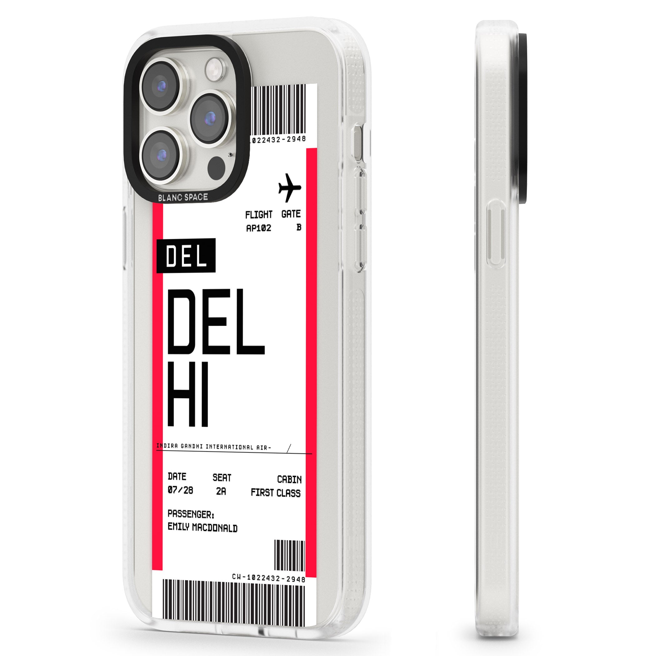 Personalised Delhi Boarding Pass iPhone 15 Pro Max / 15 Pro / 14 Pro Max / 14 Pro / 13 Pro Clear Case Impact Air - Blanc Space