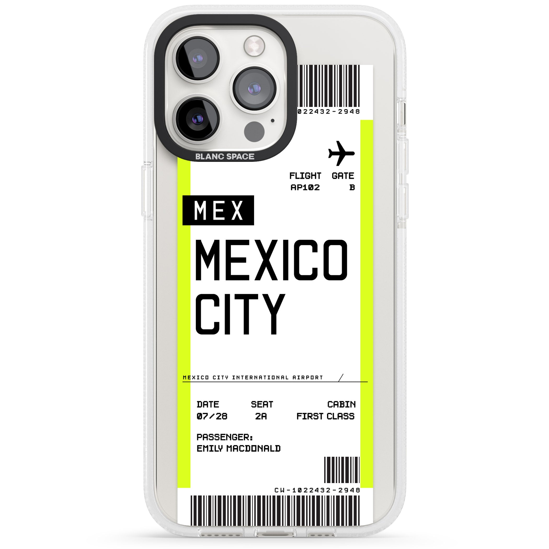 Personalised Mexico City Boarding Pass iPhone 15 Pro Max / 15 Pro / 14 Pro Max / 14 Pro / 13 Pro Clear Case Impact Air - Blanc Space