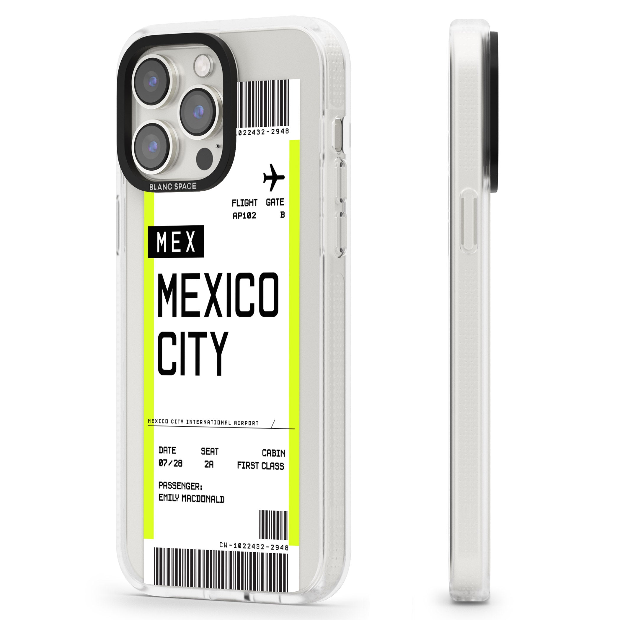 Personalised Mexico City Boarding Pass iPhone 15 Pro Max / 15 Pro / 14 Pro Max / 14 Pro / 13 Pro Clear Case Impact Air - Blanc Space