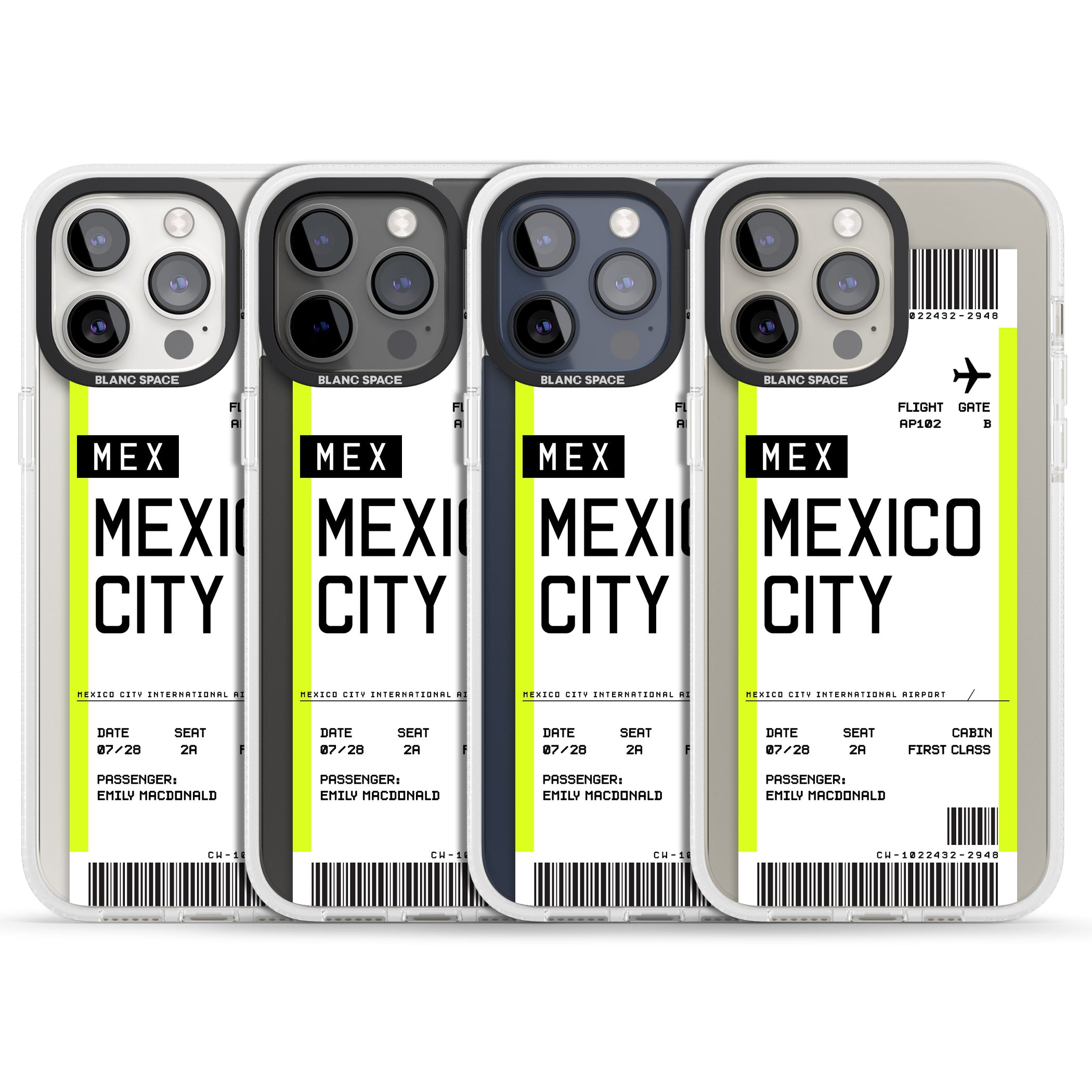 Personalised Mexico City Boarding Pass iPhone 15 Pro Max / 15 Pro / 14 Pro Max / 14 Pro / 13 Pro Clear Case Impact Air - Blanc Space