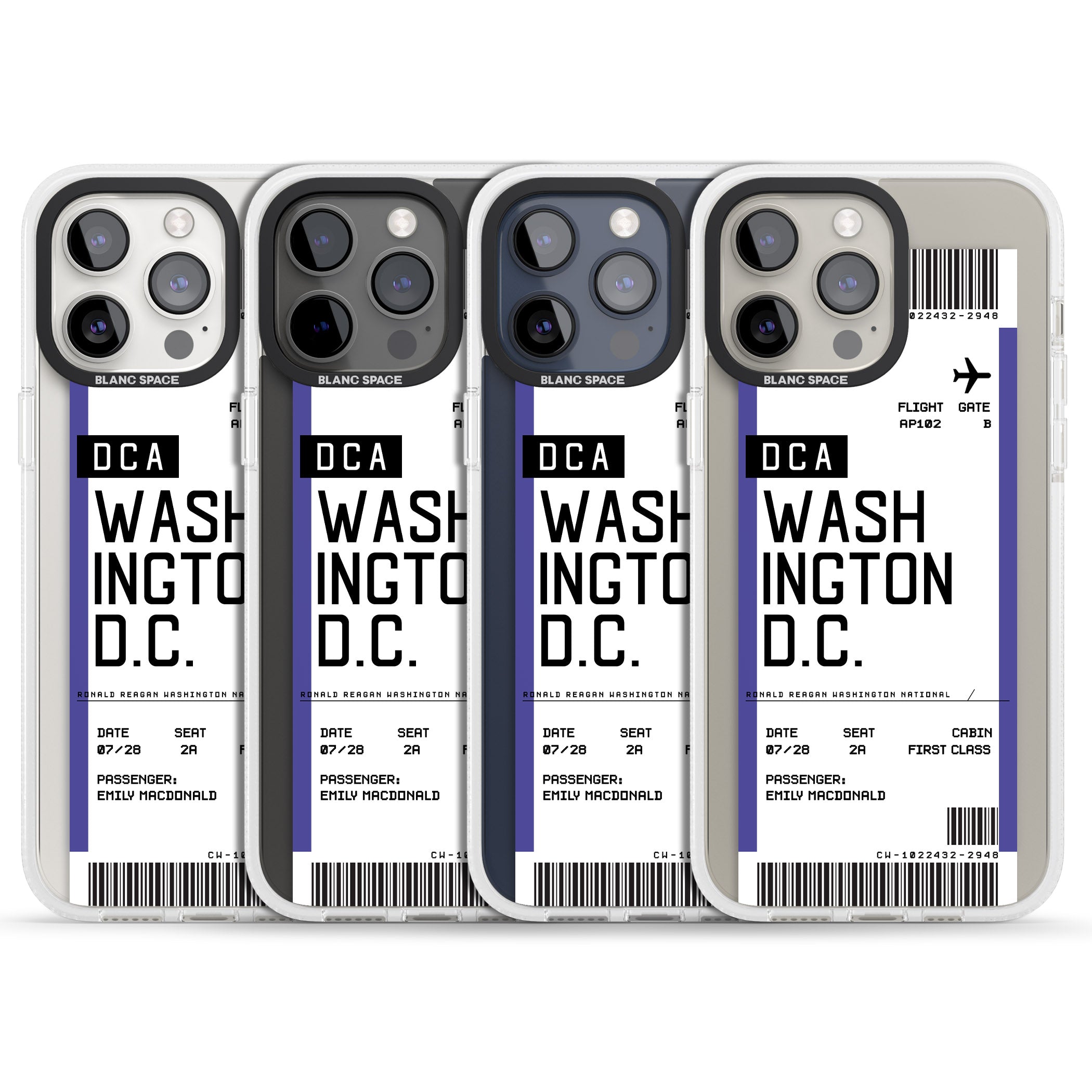 Personalised Washington D.C. Boarding Pass iPhone 15 Pro Max / 15 Pro / 14 Pro Max / 14 Pro / 13 Pro Clear Case Impact Air - Blanc Space
