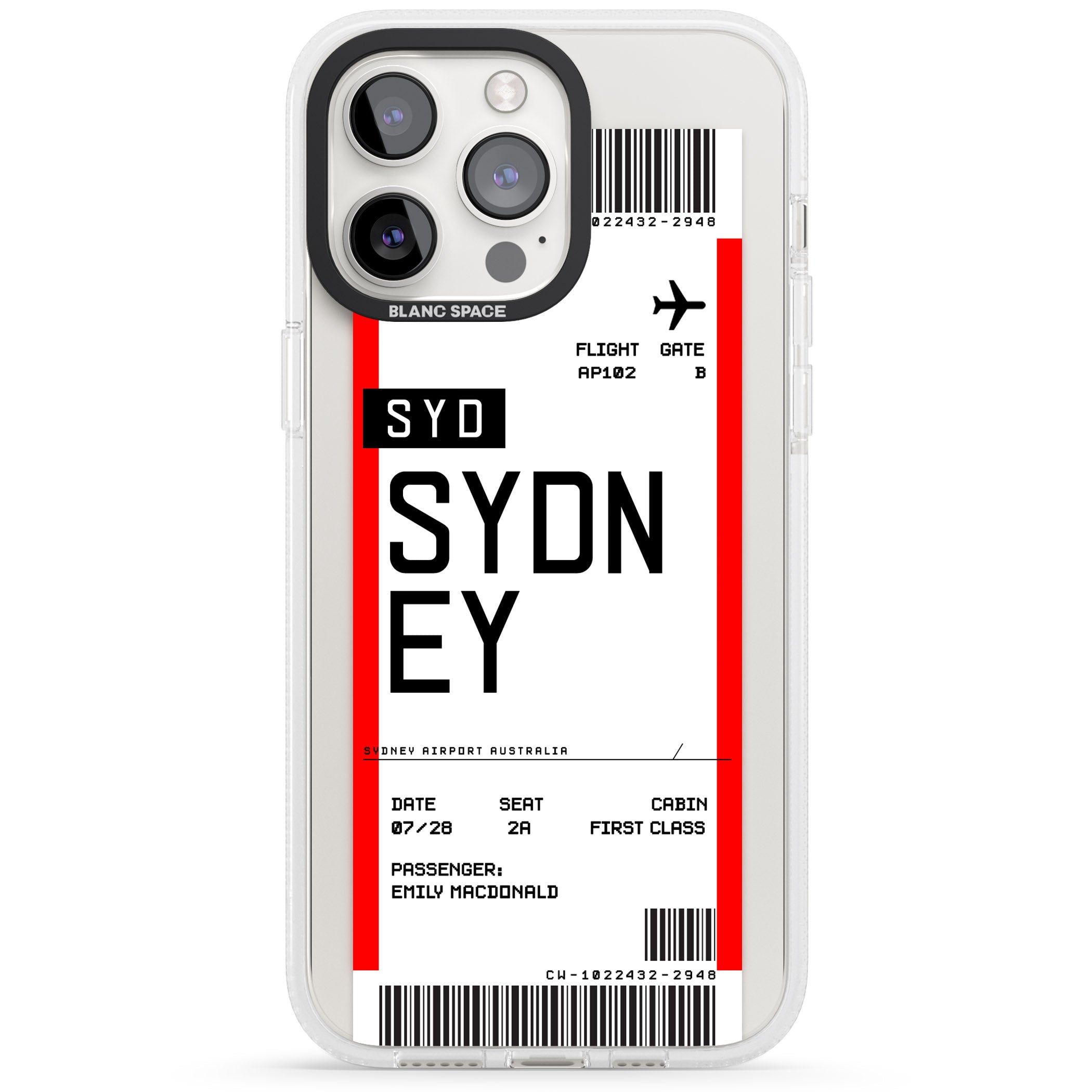 Personalised Sydney Boarding Pass iPhone 15 Pro Max / 15 Pro / 14 Pro Max / 14 Pro / 13 Pro Clear Case Impact Air - Blanc Space