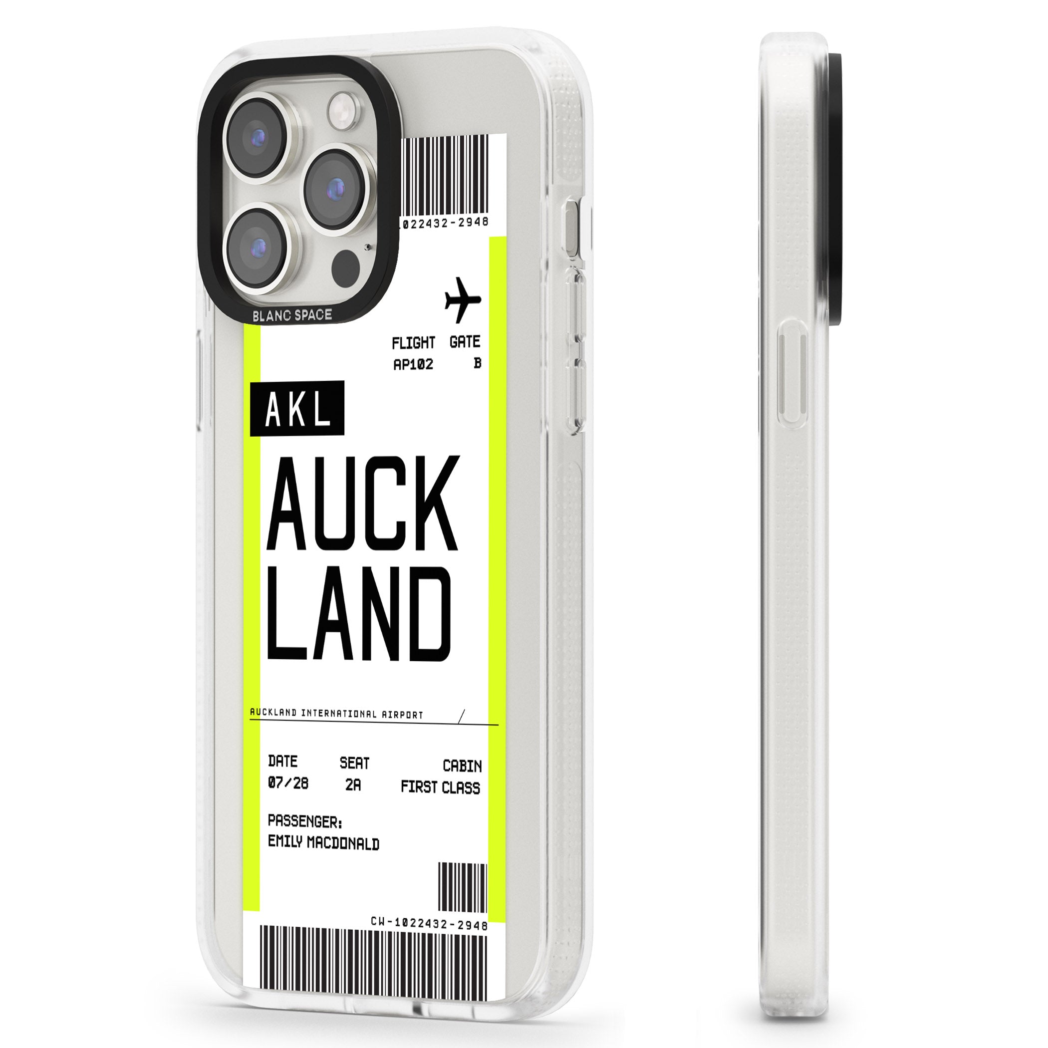 Personalised Auckland Boarding Pass iPhone 15 Pro Max / 15 Pro / 14 Pro Max / 14 Pro / 13 Pro Clear Case Impact Air - Blanc Space