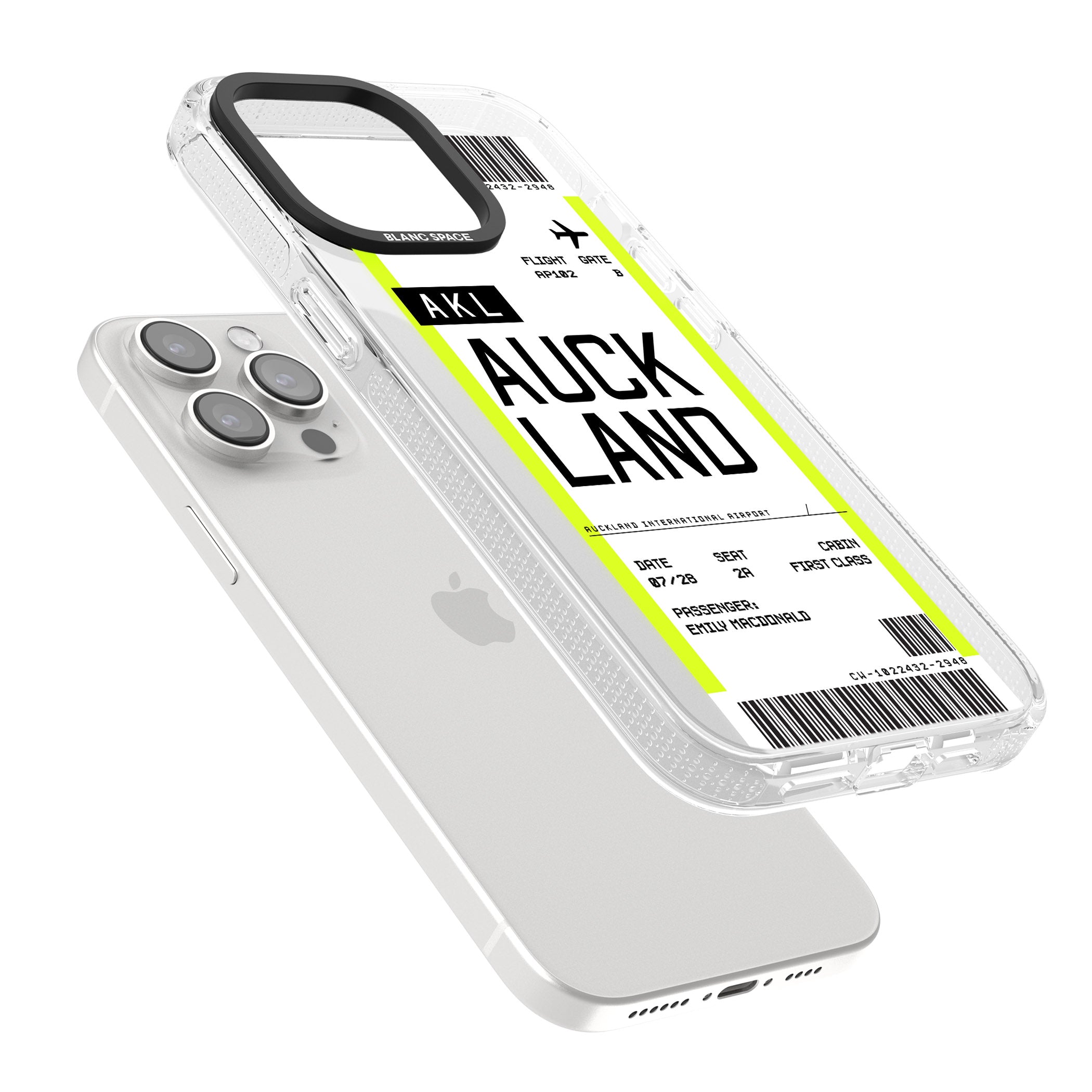 Personalised Auckland Boarding Pass iPhone 15 Pro Max / 15 Pro / 14 Pro Max / 14 Pro / 13 Pro Clear Case Impact Air - Blanc Space