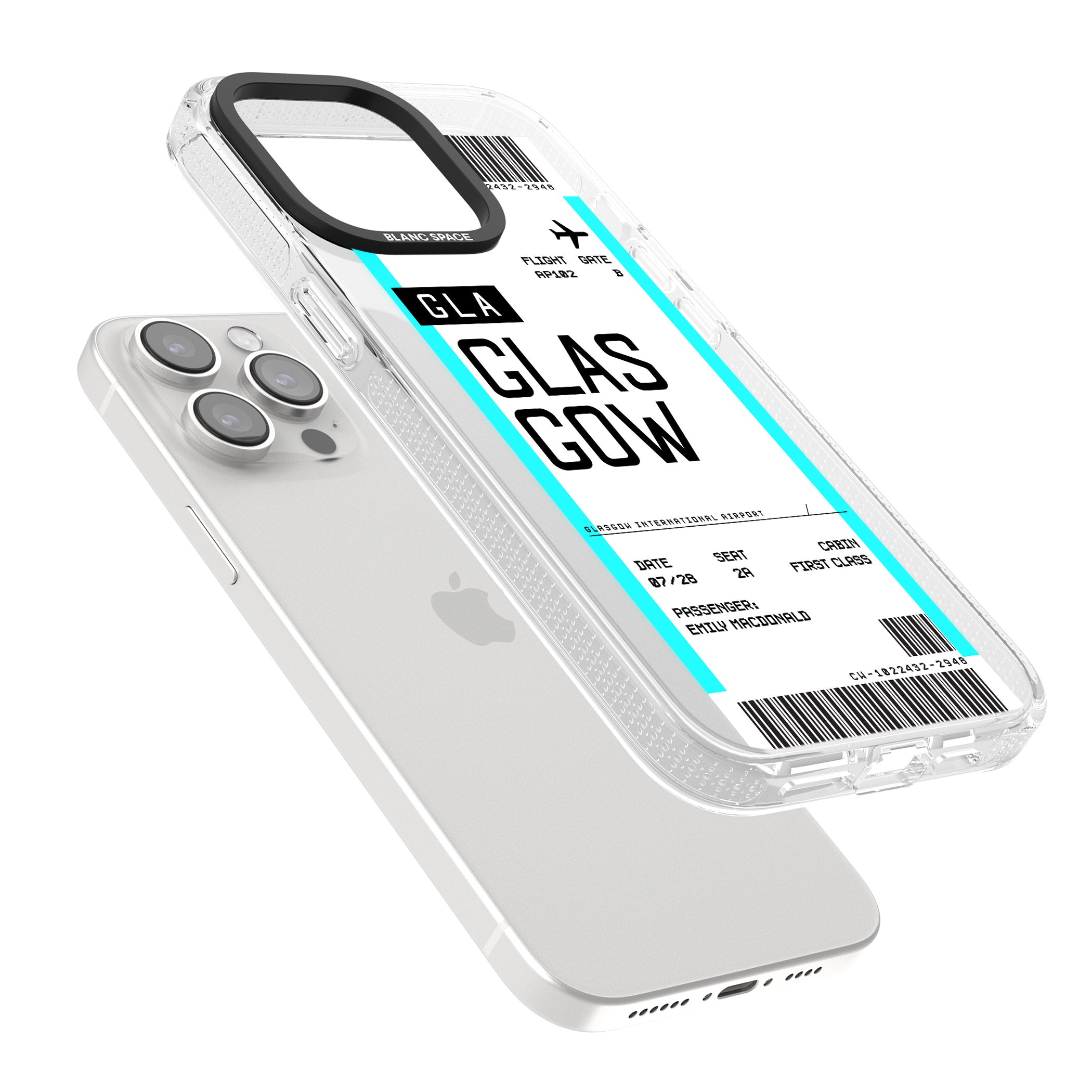 Personalised Glasgow Boarding Pass iPhone 15 Pro Max / 15 Pro / 14 Pro Max / 14 Pro / 13 Pro Clear Case Impact Air - Blanc Space