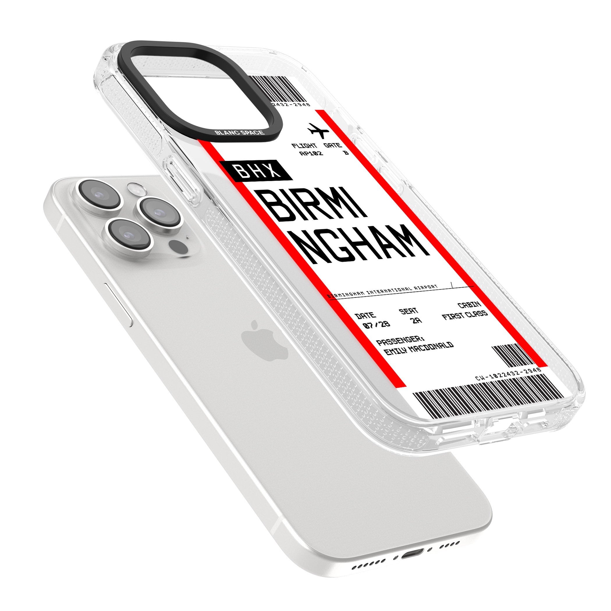Personalised Birmingham Boarding Pass iPhone 15 Pro Max / 15 Pro / 14 Pro Max / 14 Pro / 13 Pro Clear Case Impact Air - Blanc Space