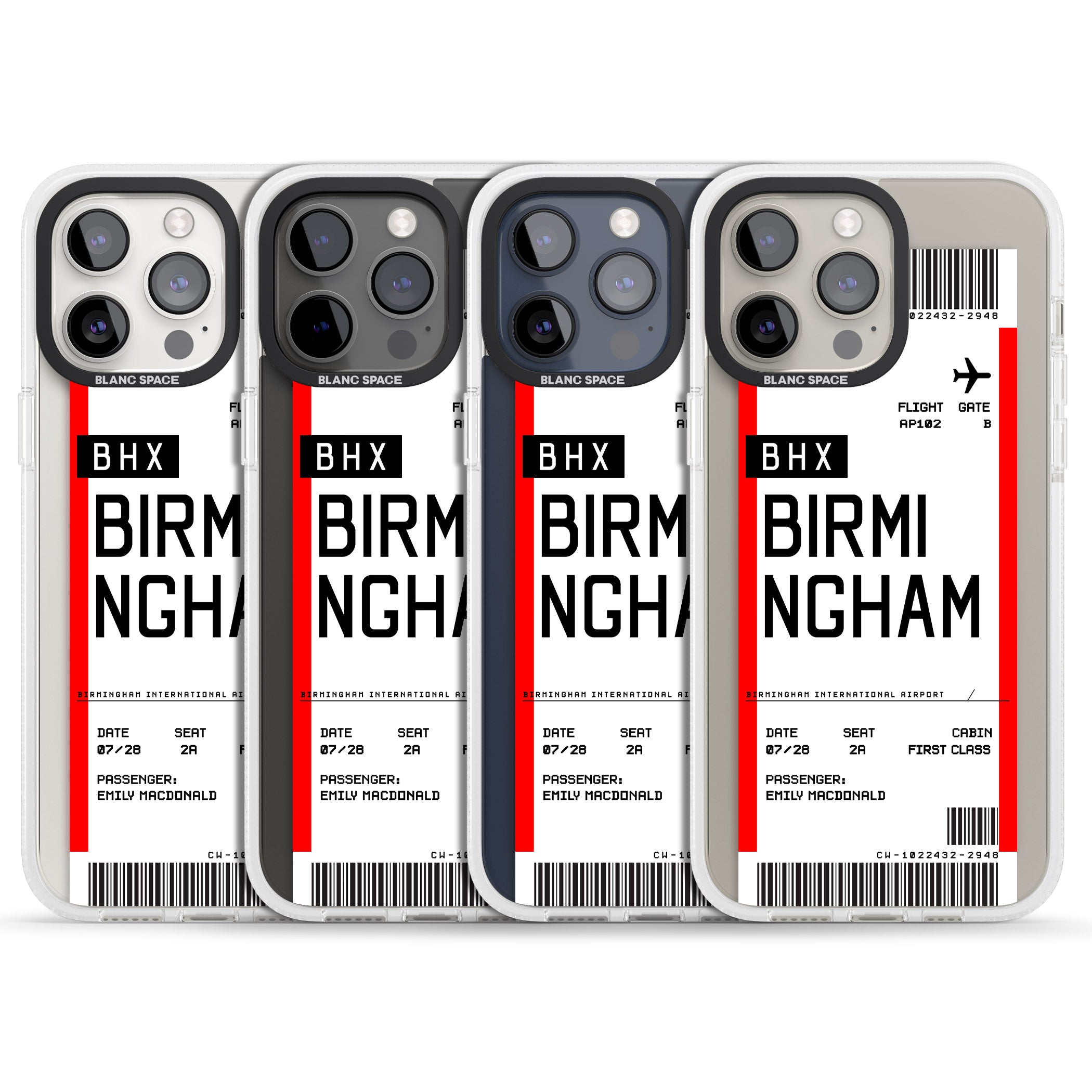 Personalised Birmingham Boarding Pass iPhone 15 Pro Max / 15 Pro / 14 Pro Max / 14 Pro / 13 Pro Clear Case Impact Air - Blanc Space