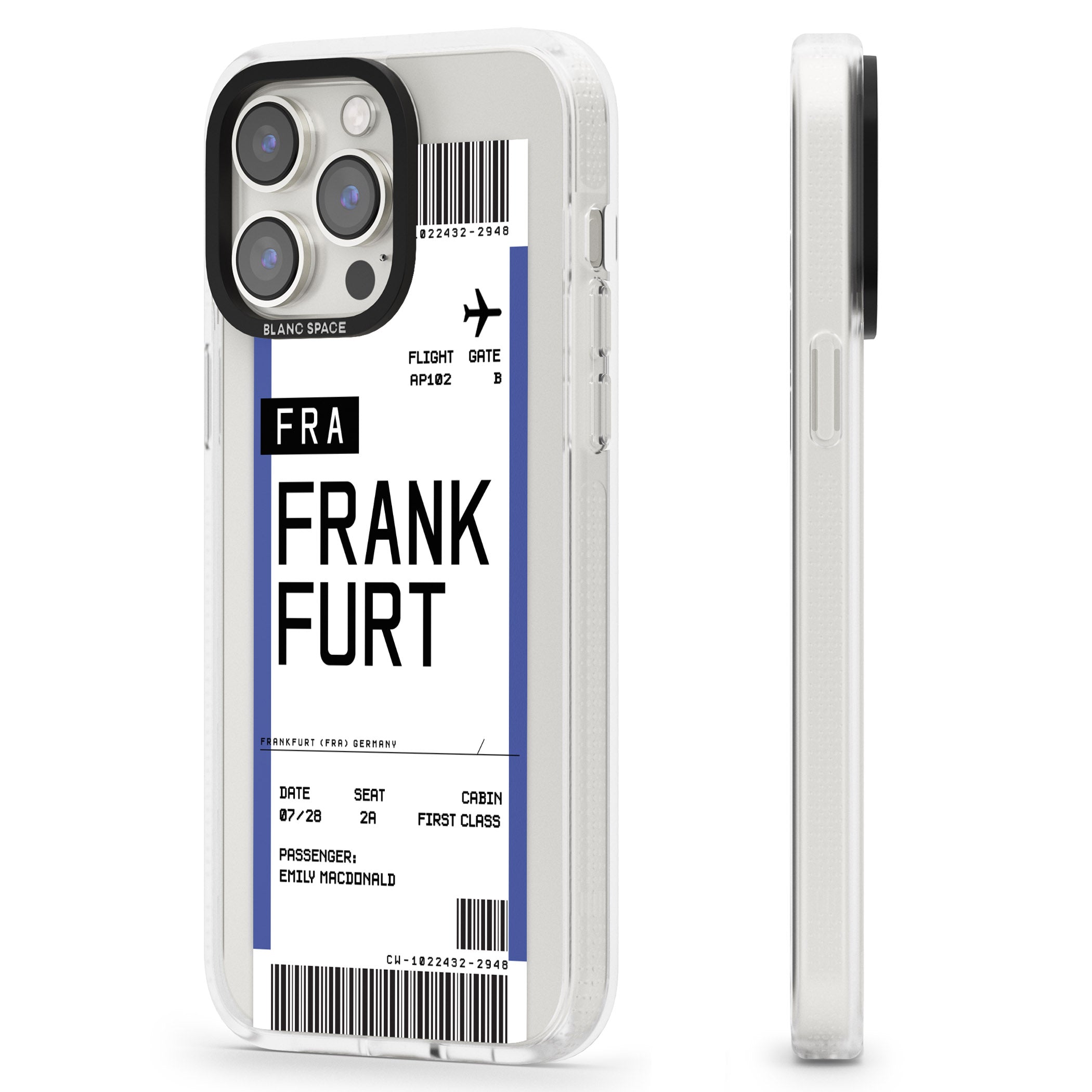 Personalised Frankfurt Boarding Pass iPhone 15 Pro Max / 15 Pro / 14 Pro Max / 14 Pro / 13 Pro Clear Case Impact Air - Blanc Space