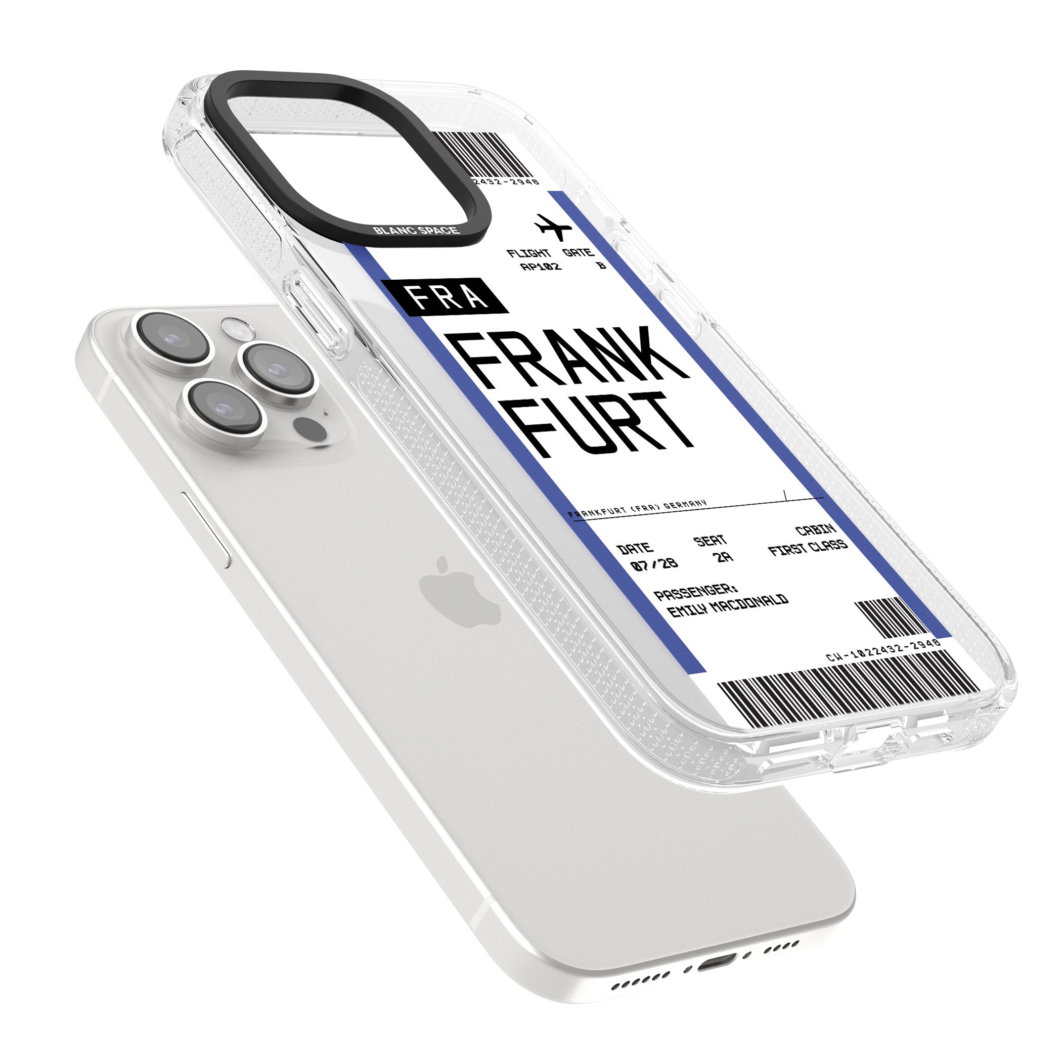 Personalised Frankfurt Boarding Pass iPhone 15 Pro Max / 15 Pro / 14 Pro Max / 14 Pro / 13 Pro Clear Case Impact Air - Blanc Space