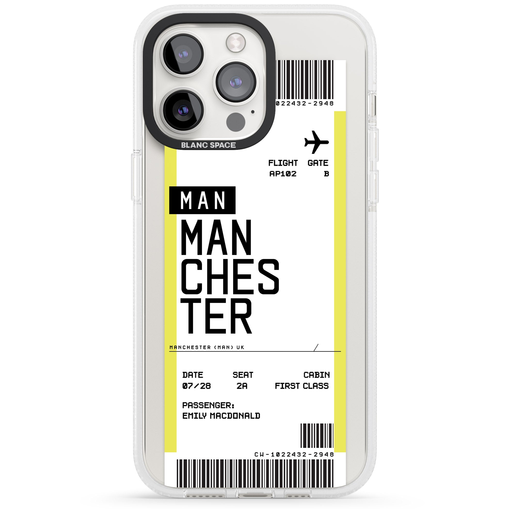 Personalised Manchester Boarding Pass iPhone 15 Pro Max / 15 Pro / 14 Pro Max / 14 Pro / 13 Pro Clear Case Impact Air - Blanc Space