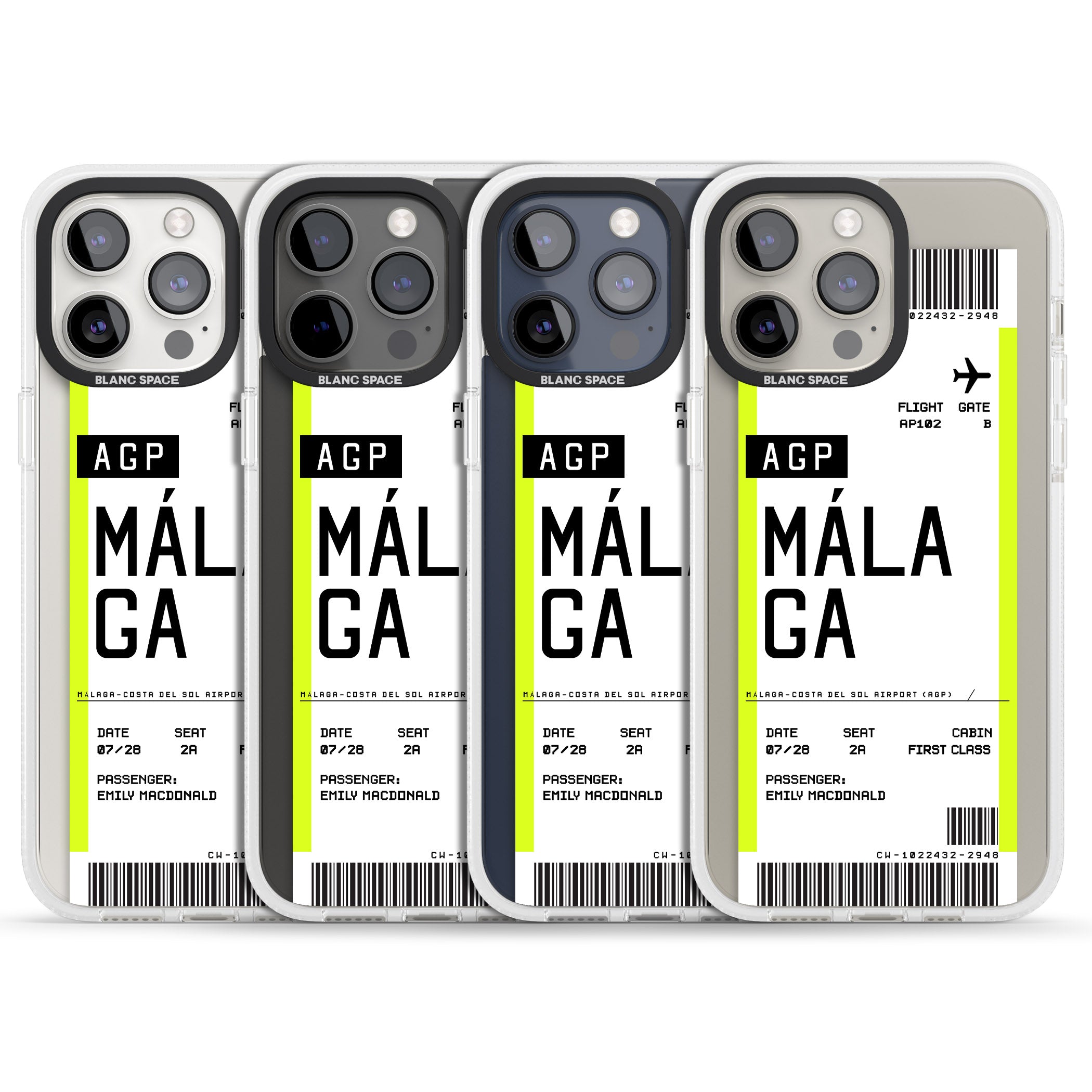 Personalised Málaga Boarding Pass iPhone 15 Pro Max / 15 Pro / 14 Pro Max / 14 Pro / 13 Pro Clear Case Impact Air - Blanc Space