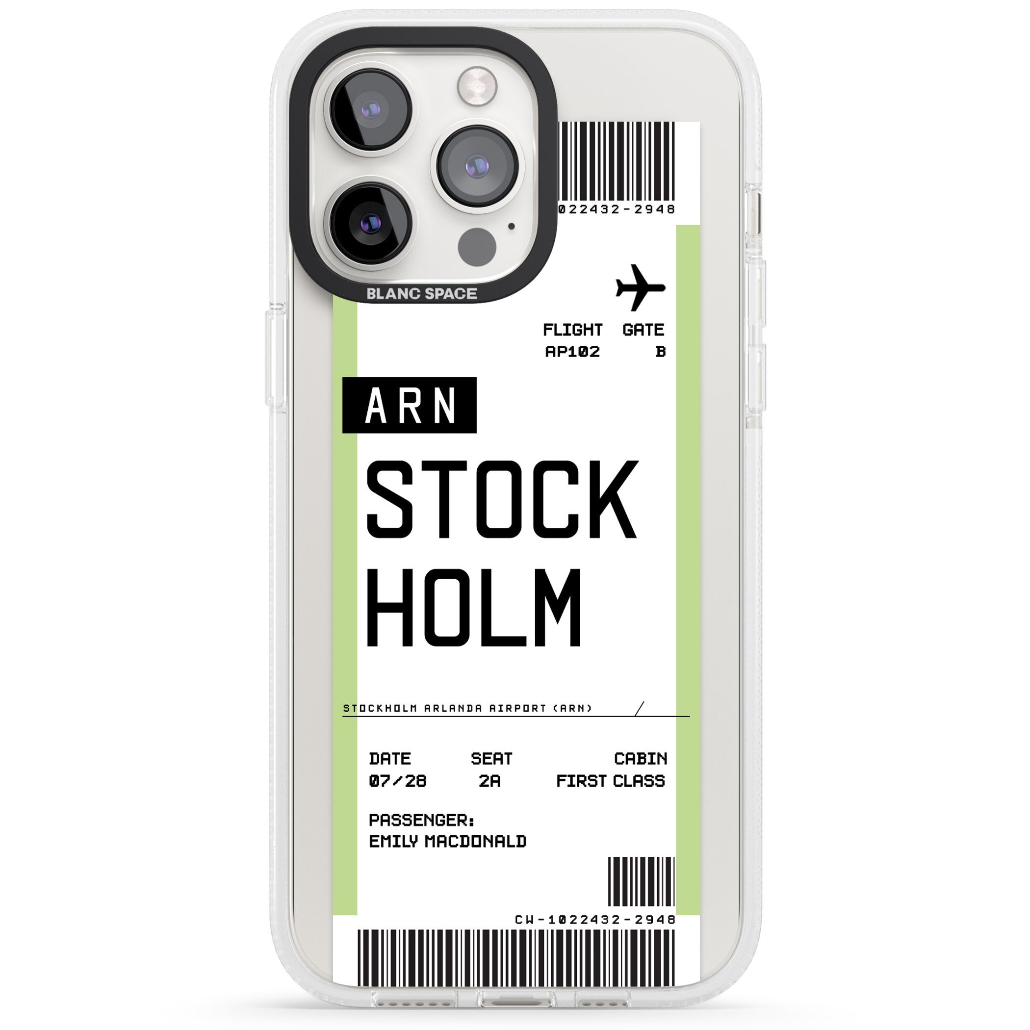 Personalised Stockholm Boarding Pass iPhone 15 Pro Max / 15 Pro / 14 Pro Max / 14 Pro / 13 Pro Clear Case Impact Air - Blanc Space