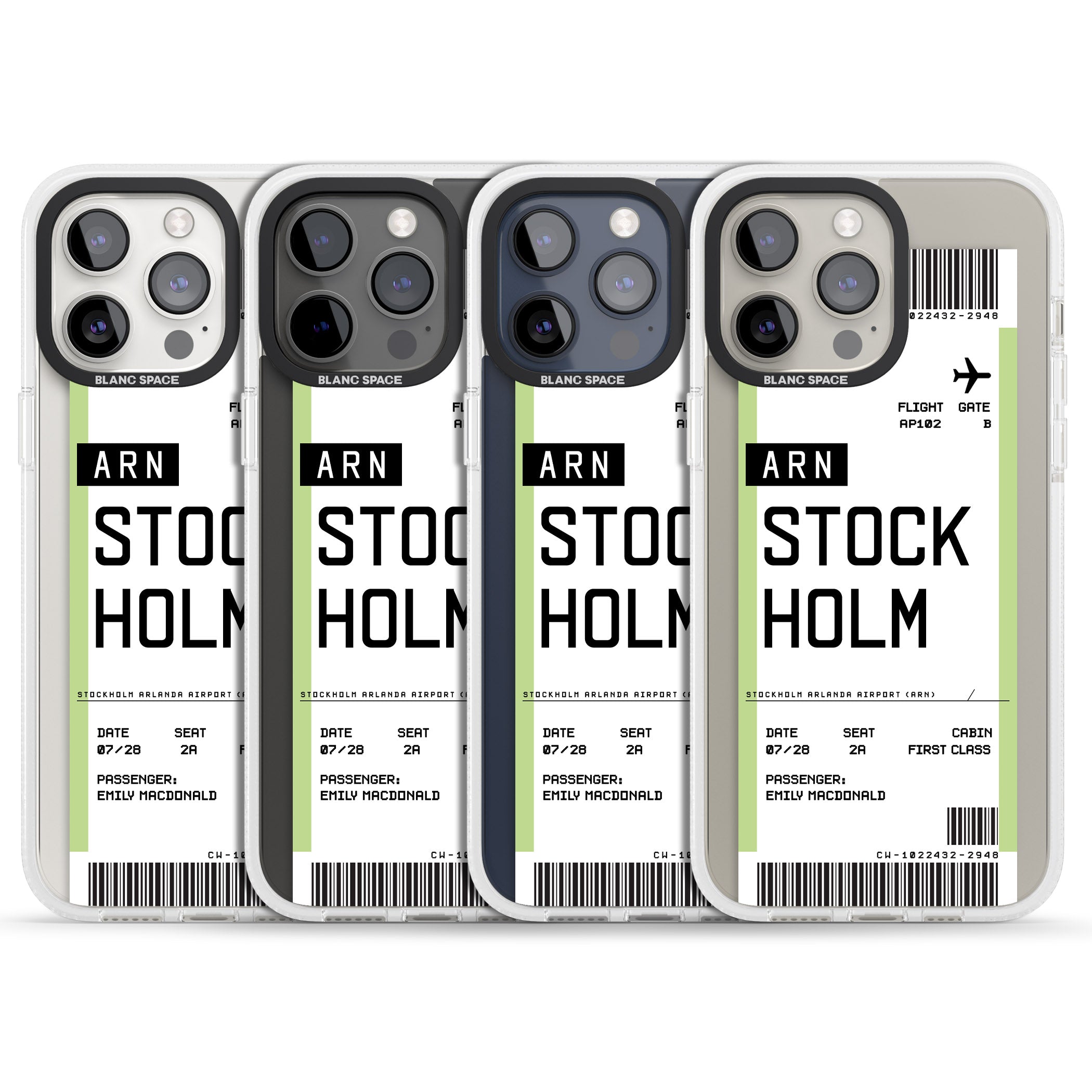 Personalised Stockholm Boarding Pass iPhone 15 Pro Max / 15 Pro / 14 Pro Max / 14 Pro / 13 Pro Clear Case Impact Air - Blanc Space