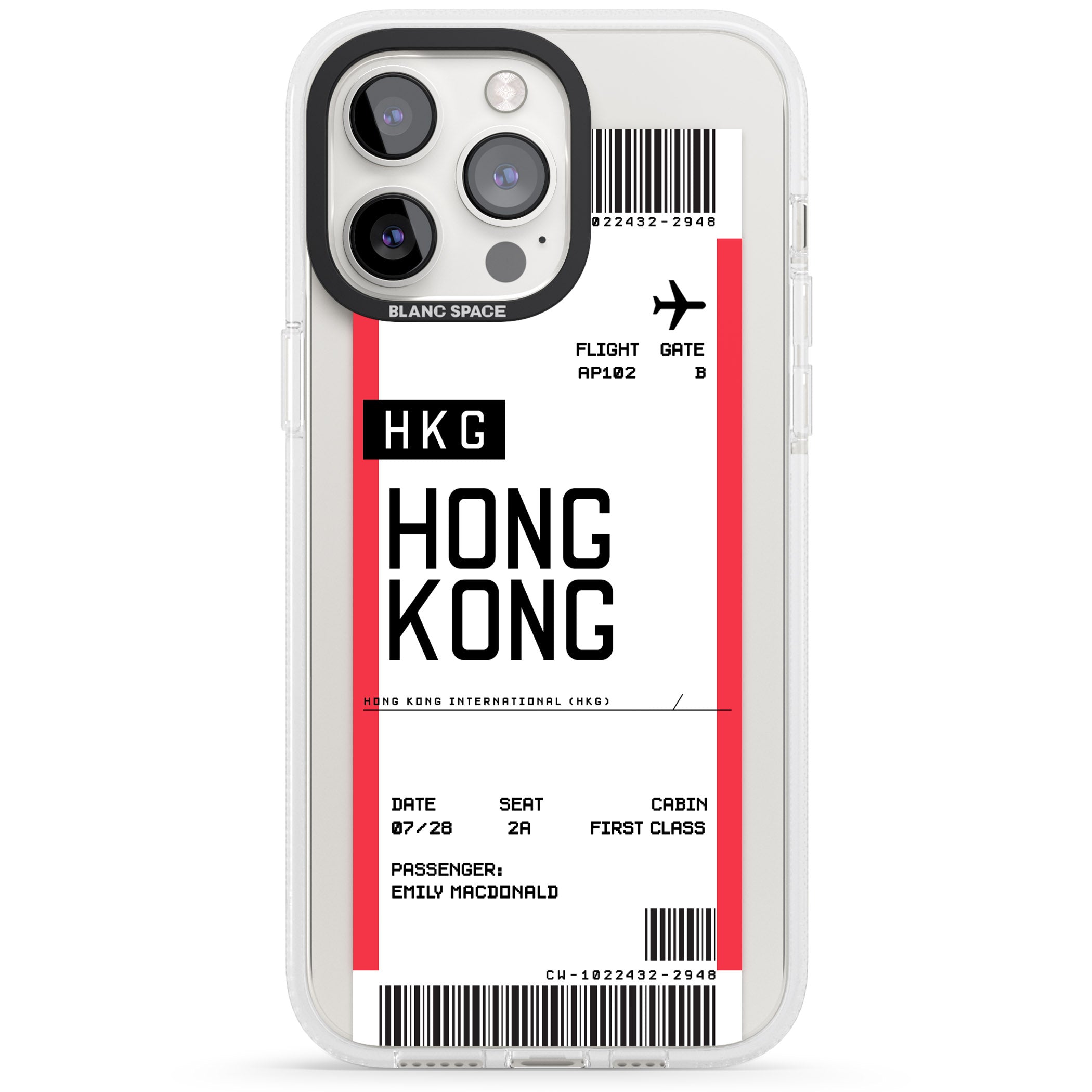 Personalised Hong Kong Boarding Pass iPhone 15 Pro Max / 15 Pro / 14 Pro Max / 14 Pro / 13 Pro Clear Case Impact Air - Blanc Space