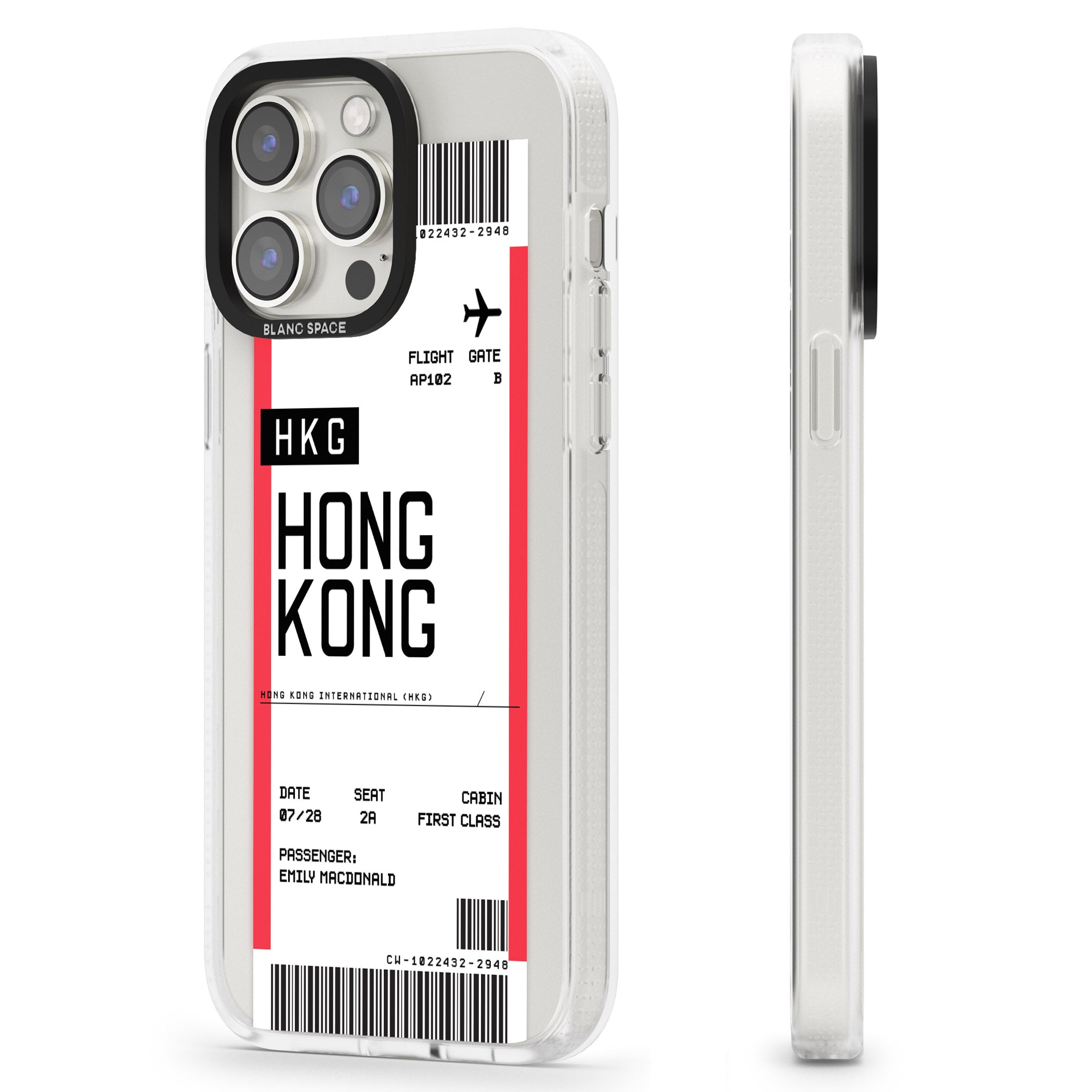 Personalised Hong Kong Boarding Pass iPhone 15 Pro Max / 15 Pro / 14 Pro Max / 14 Pro / 13 Pro Clear Case Impact Air - Blanc Space