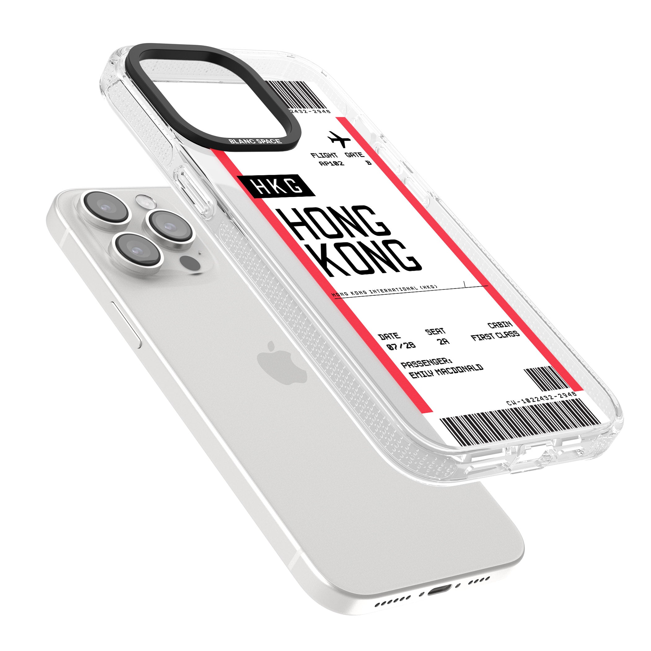 Personalised Hong Kong Boarding Pass iPhone 15 Pro Max / 15 Pro / 14 Pro Max / 14 Pro / 13 Pro Clear Case Impact Air - Blanc Space