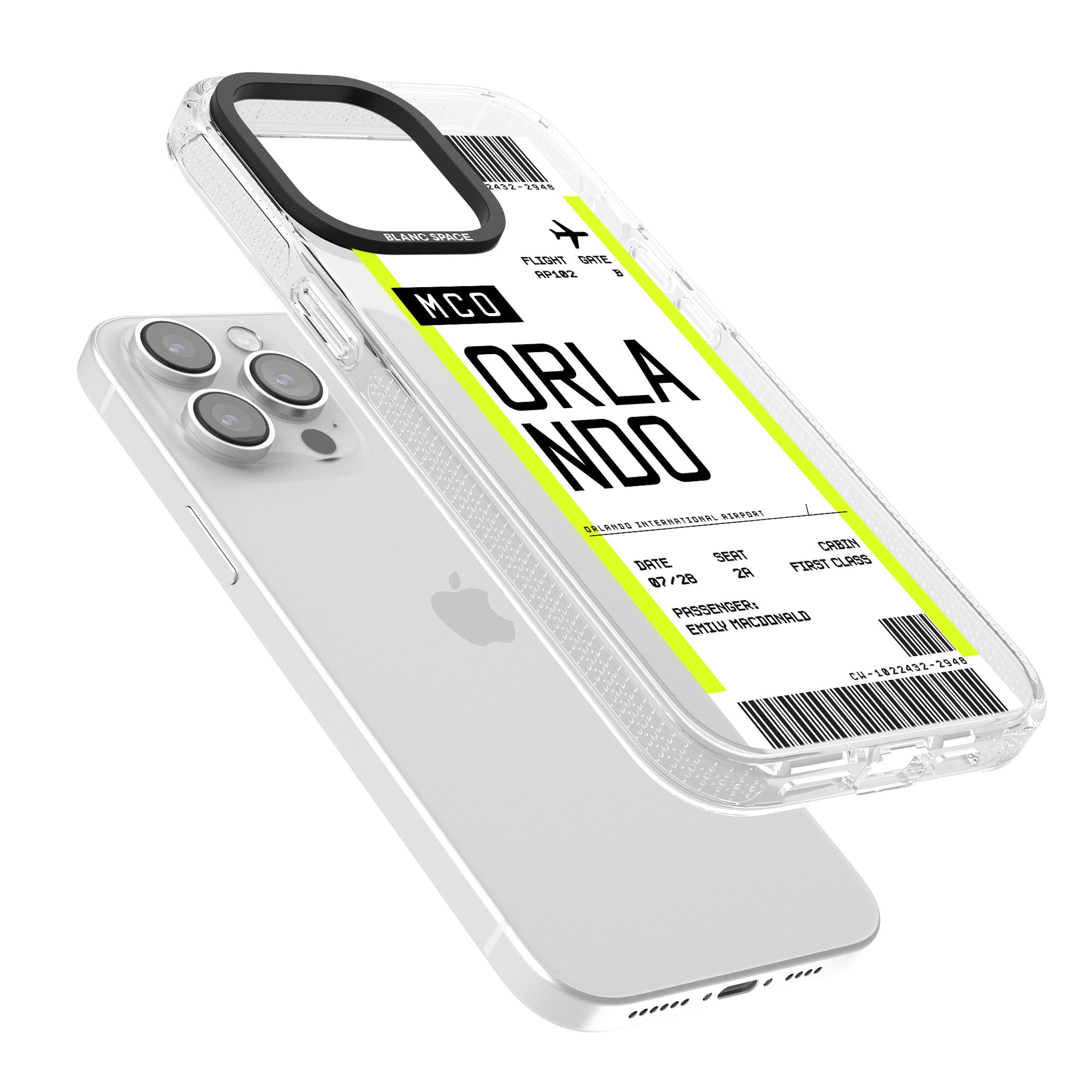 Personalised Orlando Boarding Pass iPhone 15 Pro Max / 15 Pro / 14 Pro Max / 14 Pro / 13 Pro Clear Case Impact Air - Blanc Space