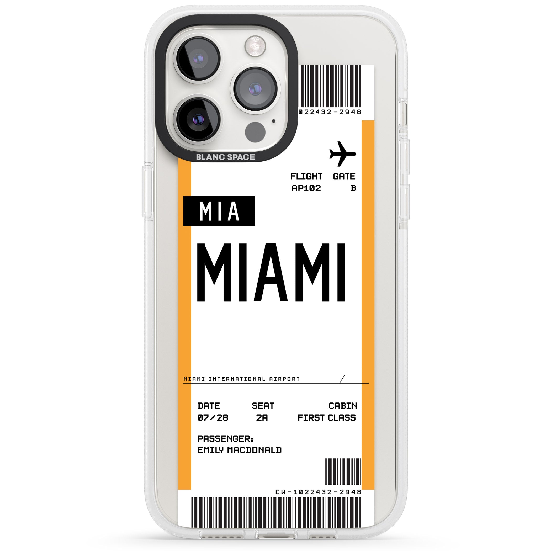 Personalised Miami Boarding Pass iPhone 15 Pro Max / 15 Pro / 14 Pro Max / 14 Pro / 13 Pro Clear Case Impact Air - Blanc Space