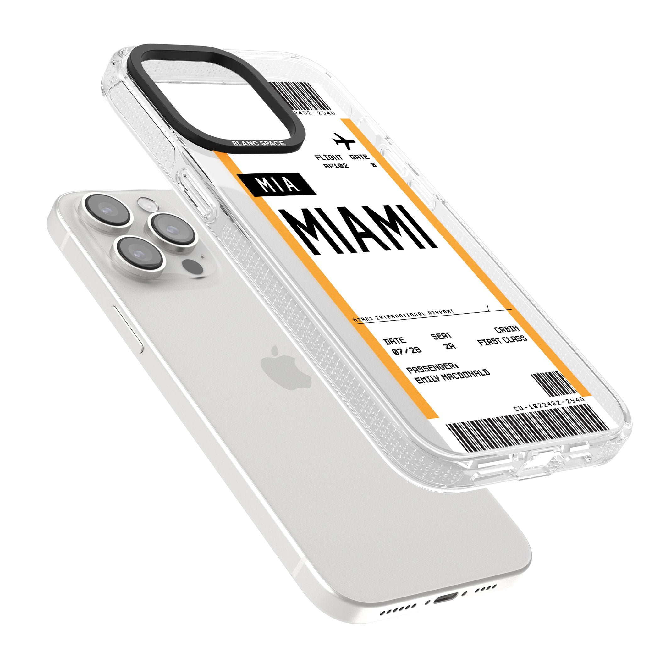 Personalised Miami Boarding Pass iPhone 15 Pro Max / 15 Pro / 14 Pro Max / 14 Pro / 13 Pro Clear Case Impact Air - Blanc Space