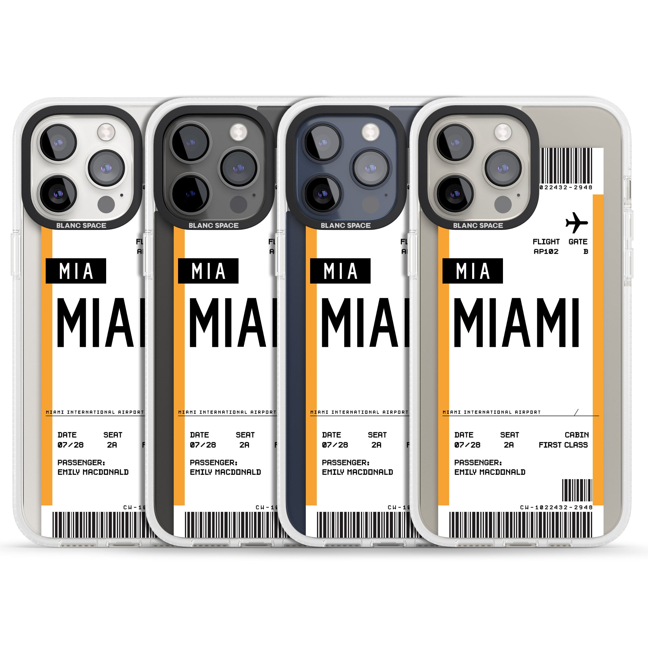 Personalised Miami Boarding Pass iPhone 15 Pro Max / 15 Pro / 14 Pro Max / 14 Pro / 13 Pro Clear Case Impact Air - Blanc Space