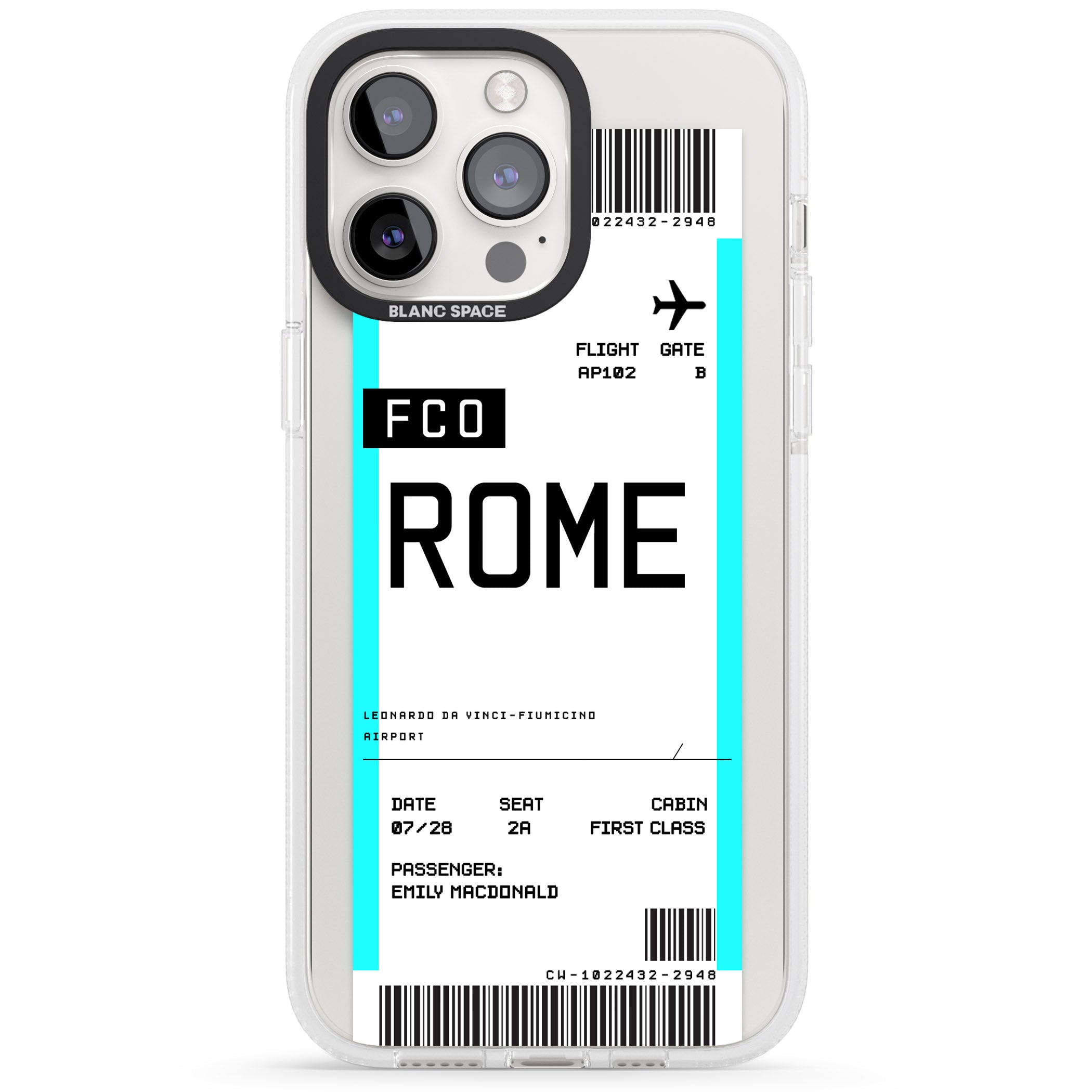 Personalised Rome Boarding Pass iPhone 15 Pro Max / 15 Pro / 14 Pro Max / 14 Pro / 13 Pro Clear Case Impact Air - Blanc Space