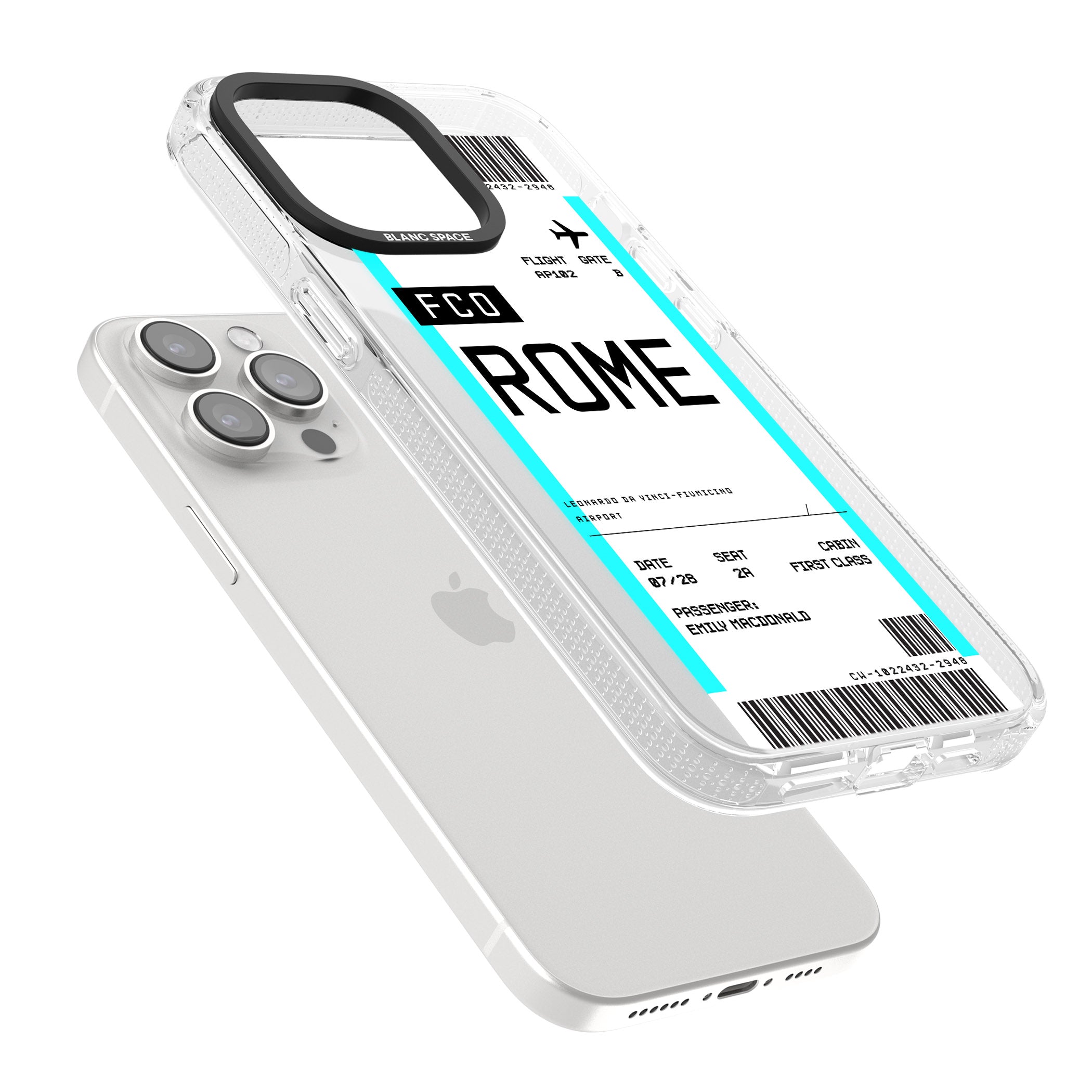 Personalised Rome Boarding Pass iPhone 15 Pro Max / 15 Pro / 14 Pro Max / 14 Pro / 13 Pro Clear Case Impact Air - Blanc Space