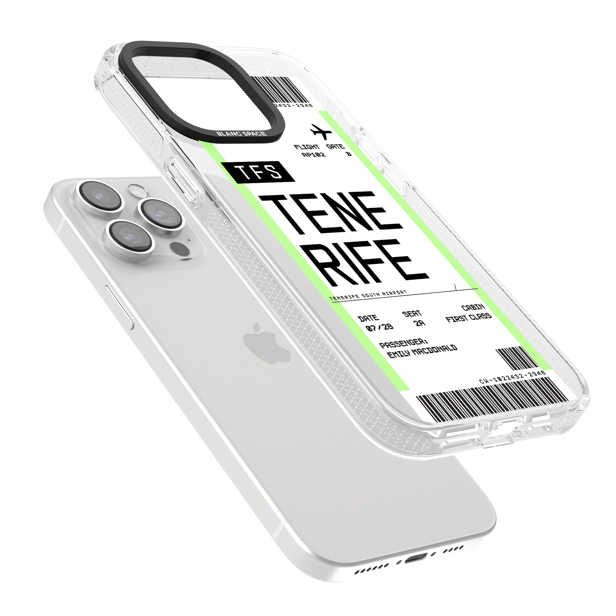 Personalised Tenerife Boarding Pass iPhone 15 Pro Max / 15 Pro / 14 Pro Max / 14 Pro / 13 Pro Clear Case Impact Air - Blanc Space
