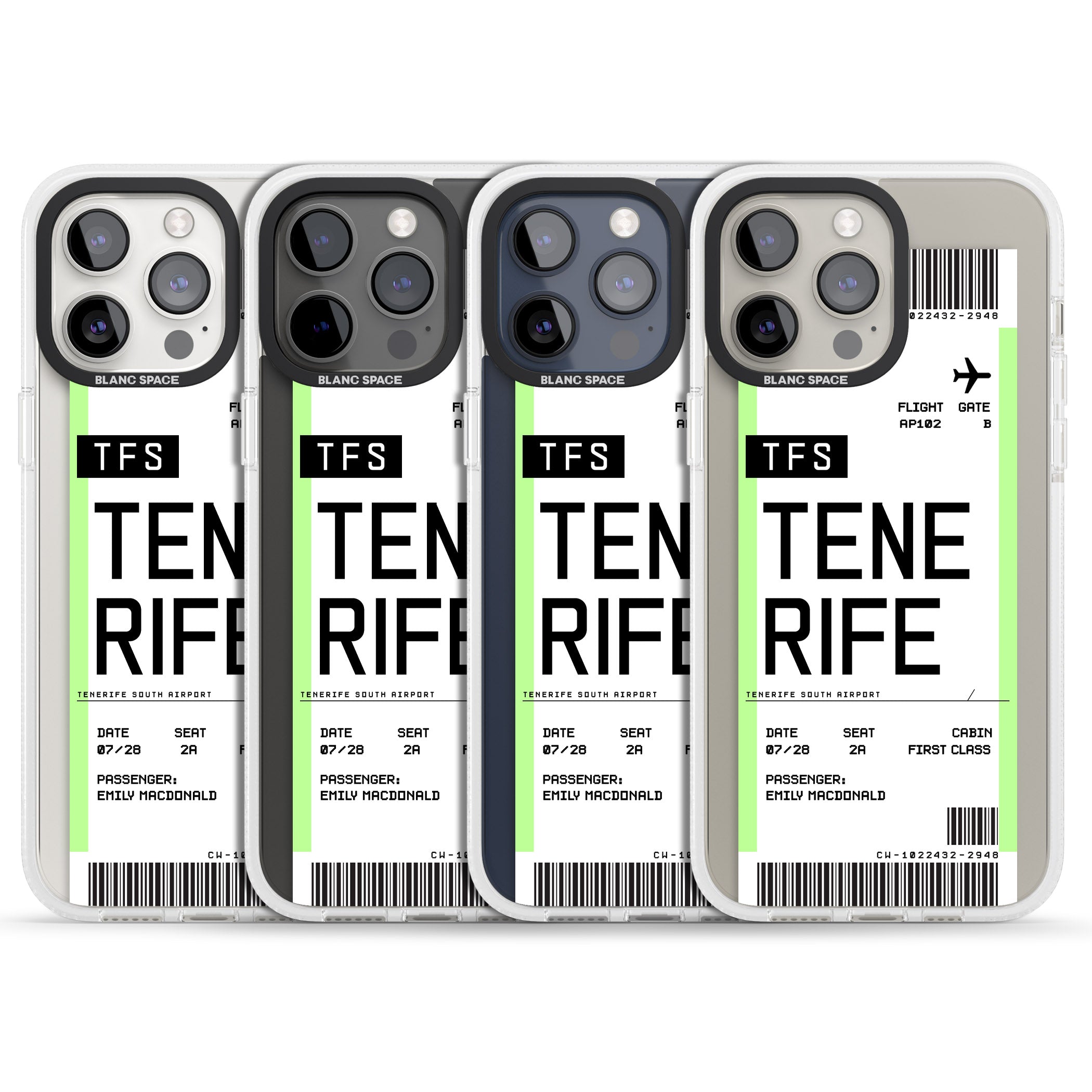 Personalised Tenerife Boarding Pass iPhone 15 Pro Max / 15 Pro / 14 Pro Max / 14 Pro / 13 Pro Clear Case Impact Air - Blanc Space