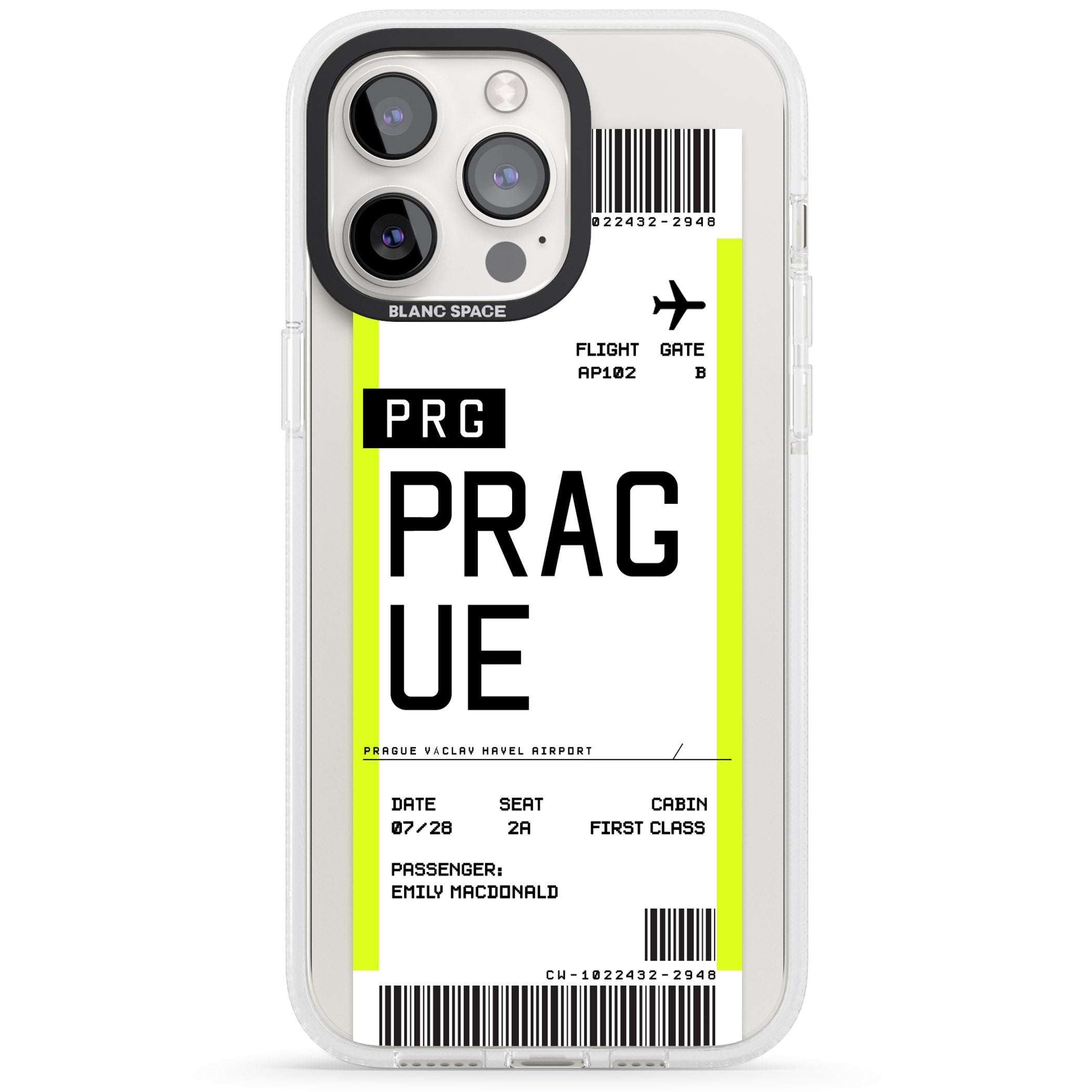 Personalised Prague Boarding Pass iPhone 15 Pro Max / 15 Pro / 14 Pro Max / 14 Pro / 13 Pro Clear Case Impact Air - Blanc Space