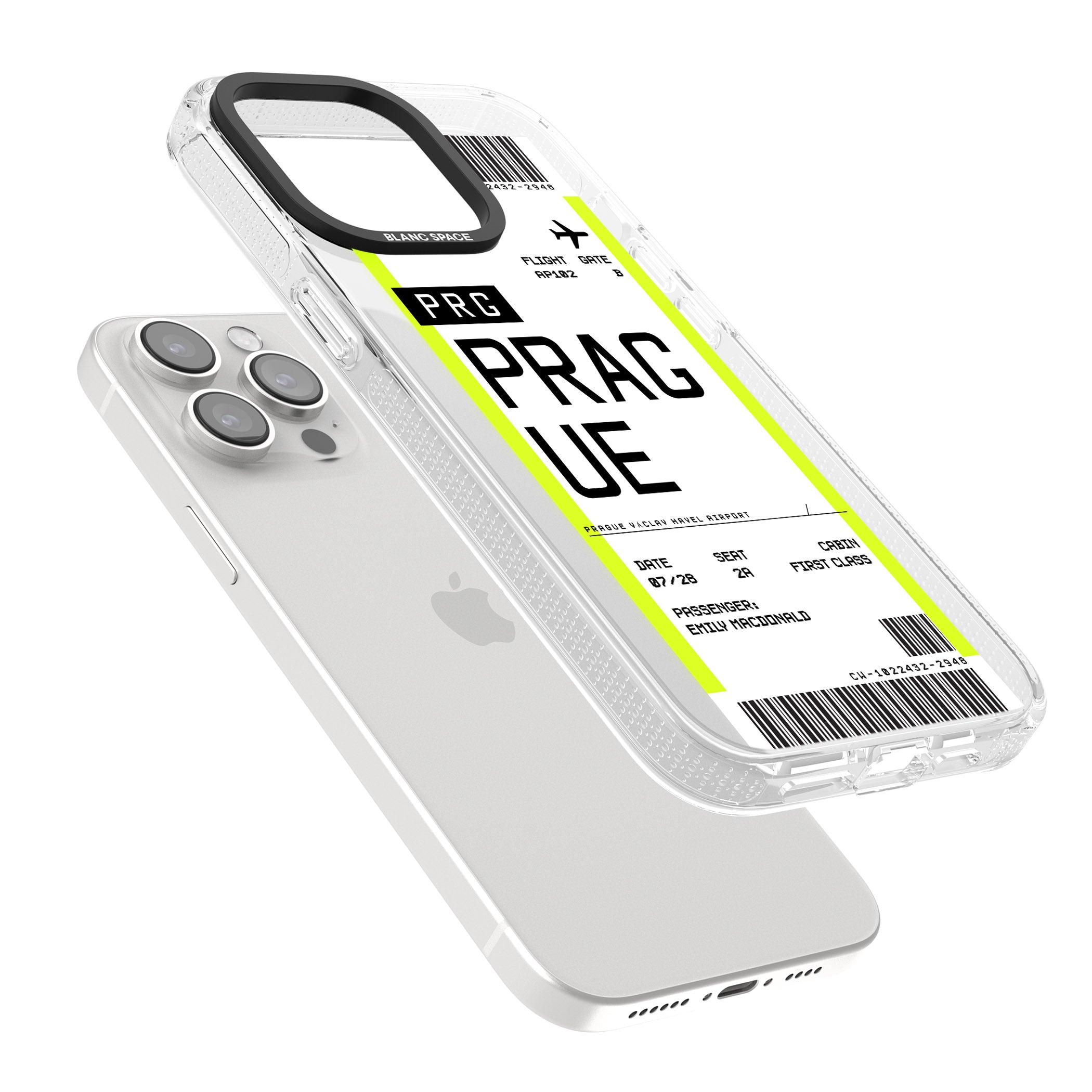 Personalised Prague Boarding Pass iPhone 15 Pro Max / 15 Pro / 14 Pro Max / 14 Pro / 13 Pro Clear Case Impact Air - Blanc Space