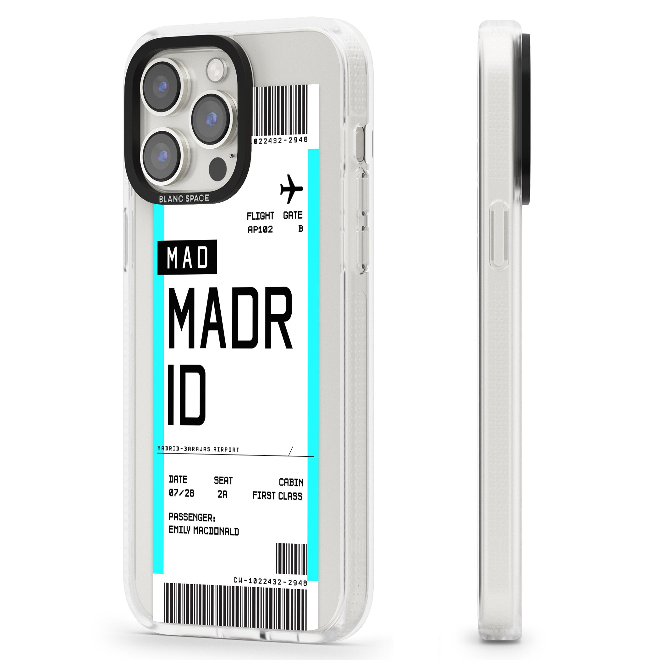 Personalised Madrid Boarding Pass iPhone 15 Pro Max / 15 Pro / 14 Pro Max / 14 Pro / 13 Pro Clear Case Impact Air - Blanc Space