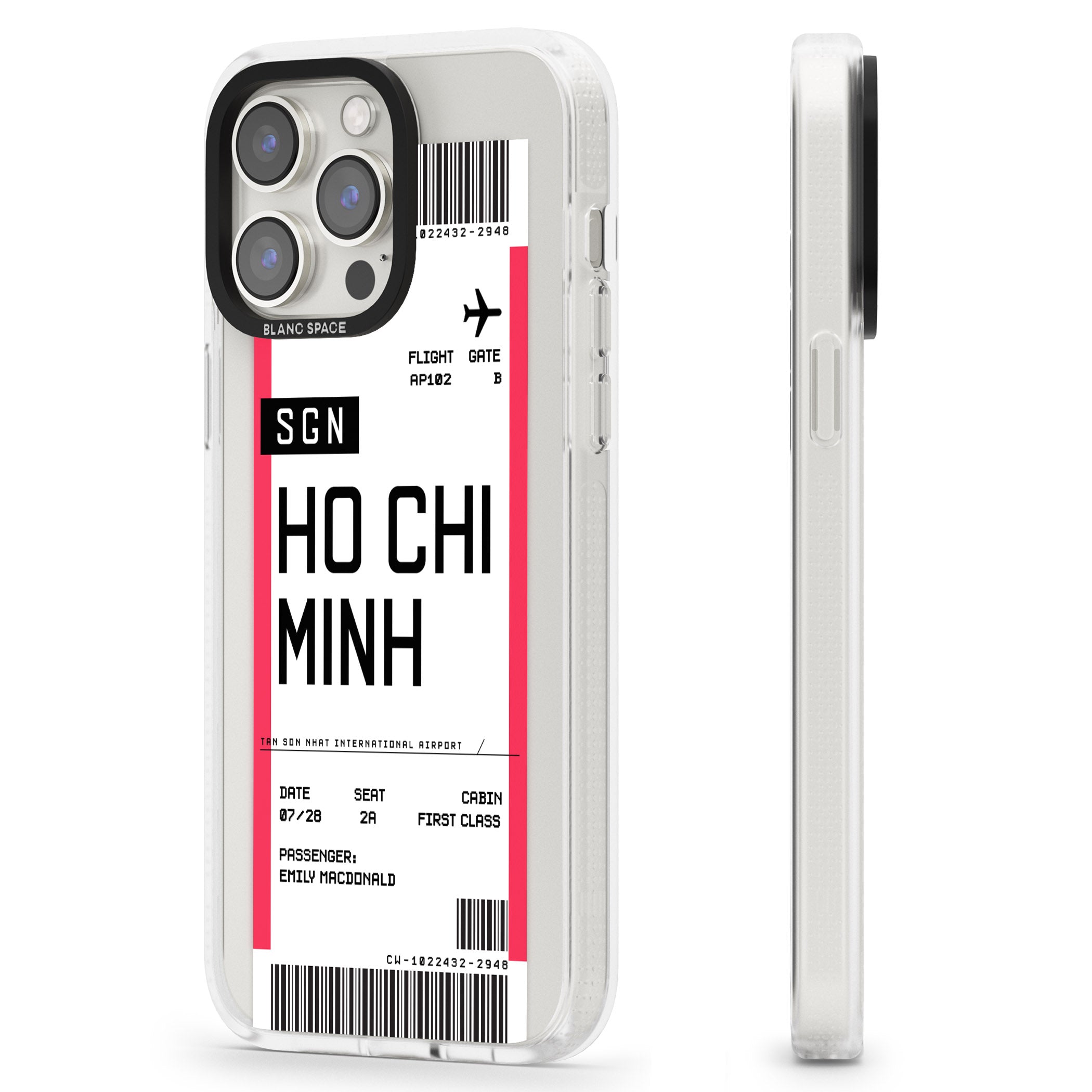 Personalised Ho Chi Minh City Boarding Pass iPhone 15 Pro Max / 15 Pro / 14 Pro Max / 14 Pro / 13 Pro Clear Case Impact Air - Blanc Space