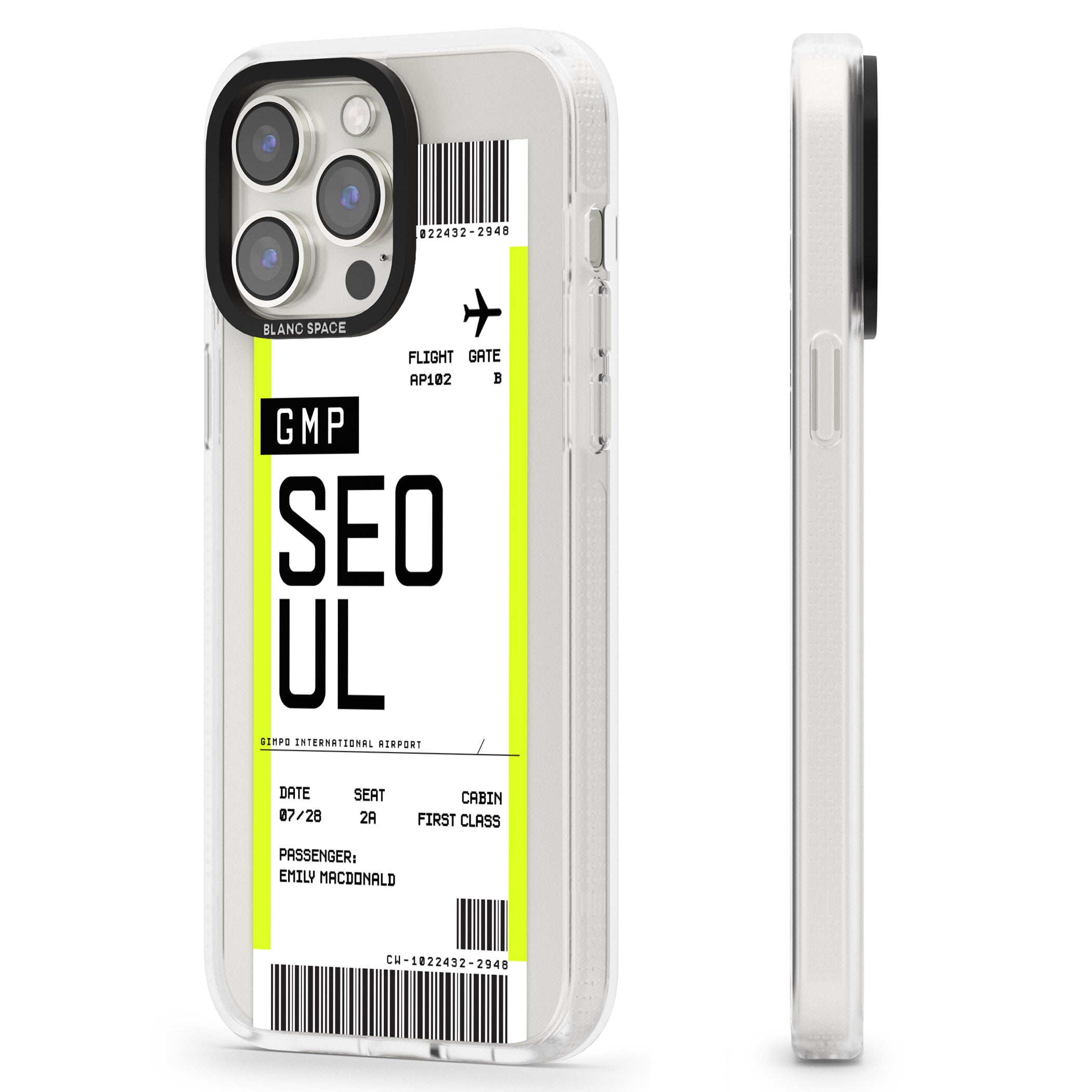 Personalised Seoul Boarding Pass iPhone 15 Pro Max / 15 Pro / 14 Pro Max / 14 Pro / 13 Pro Clear Case Impact Air - Blanc Space