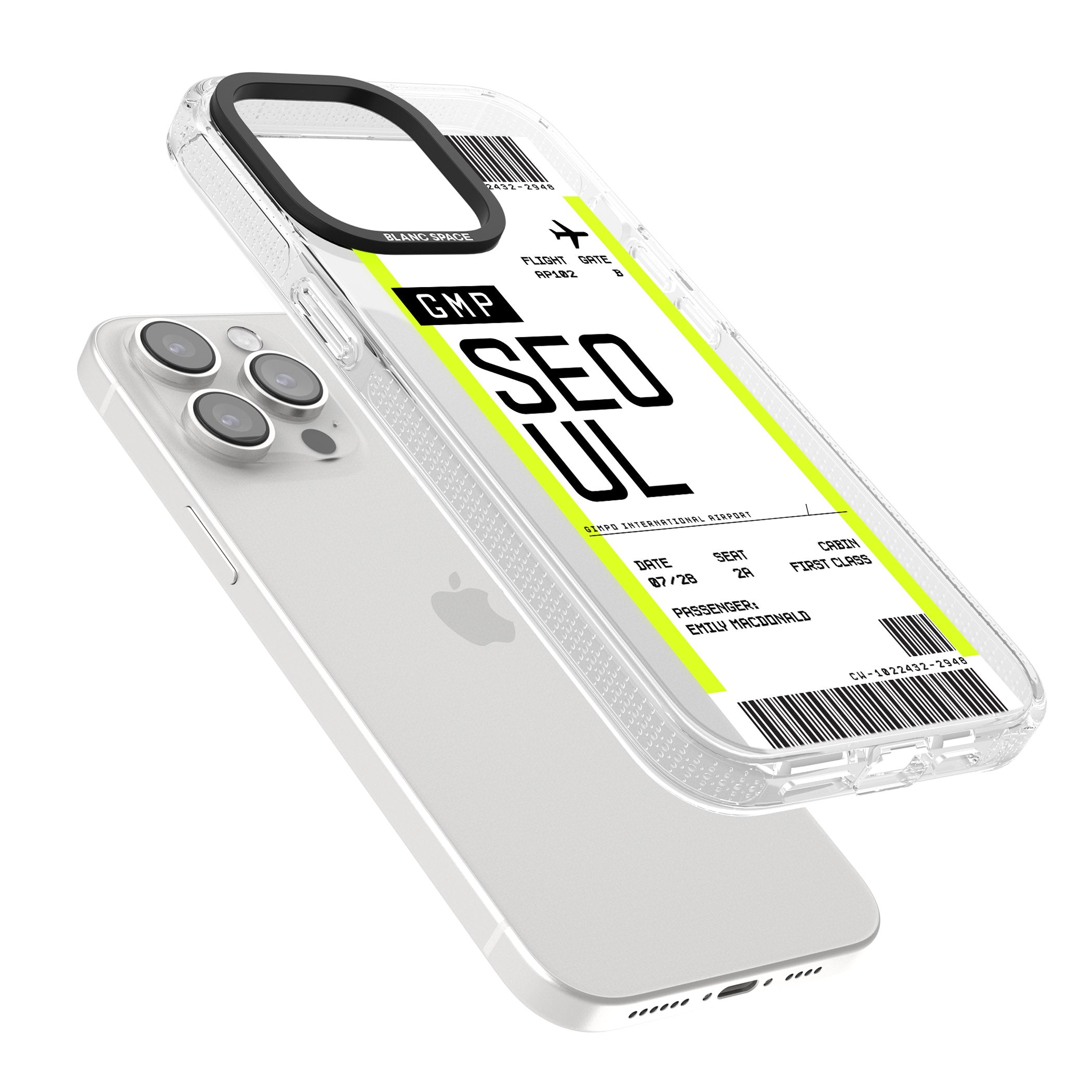 Personalised Seoul Boarding Pass iPhone 15 Pro Max / 15 Pro / 14 Pro Max / 14 Pro / 13 Pro Clear Case Impact Air - Blanc Space