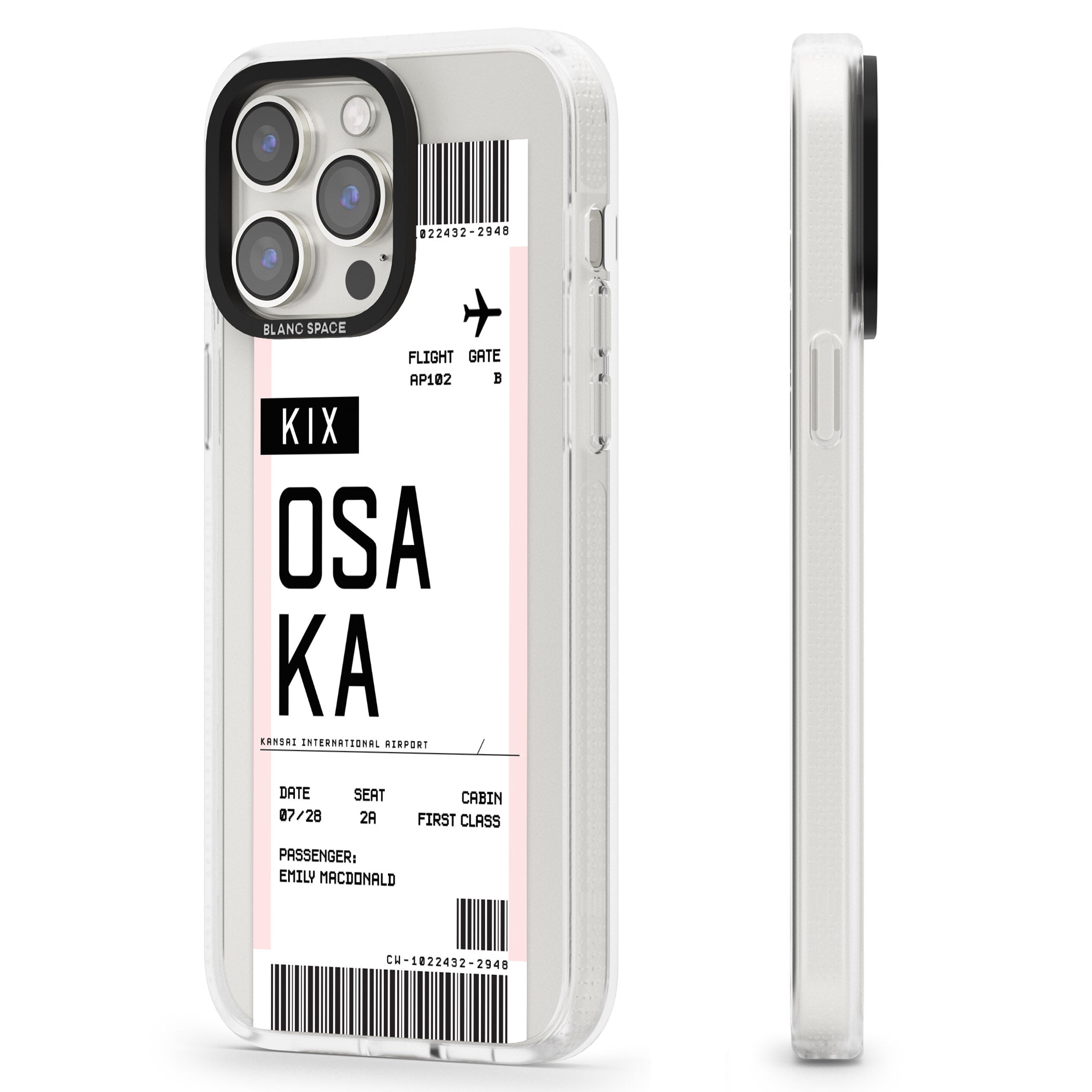 Personalised Osaka Boarding Pass iPhone 15 Pro Max / 15 Pro / 14 Pro Max / 14 Pro / 13 Pro Clear Case Impact Air - Blanc Space