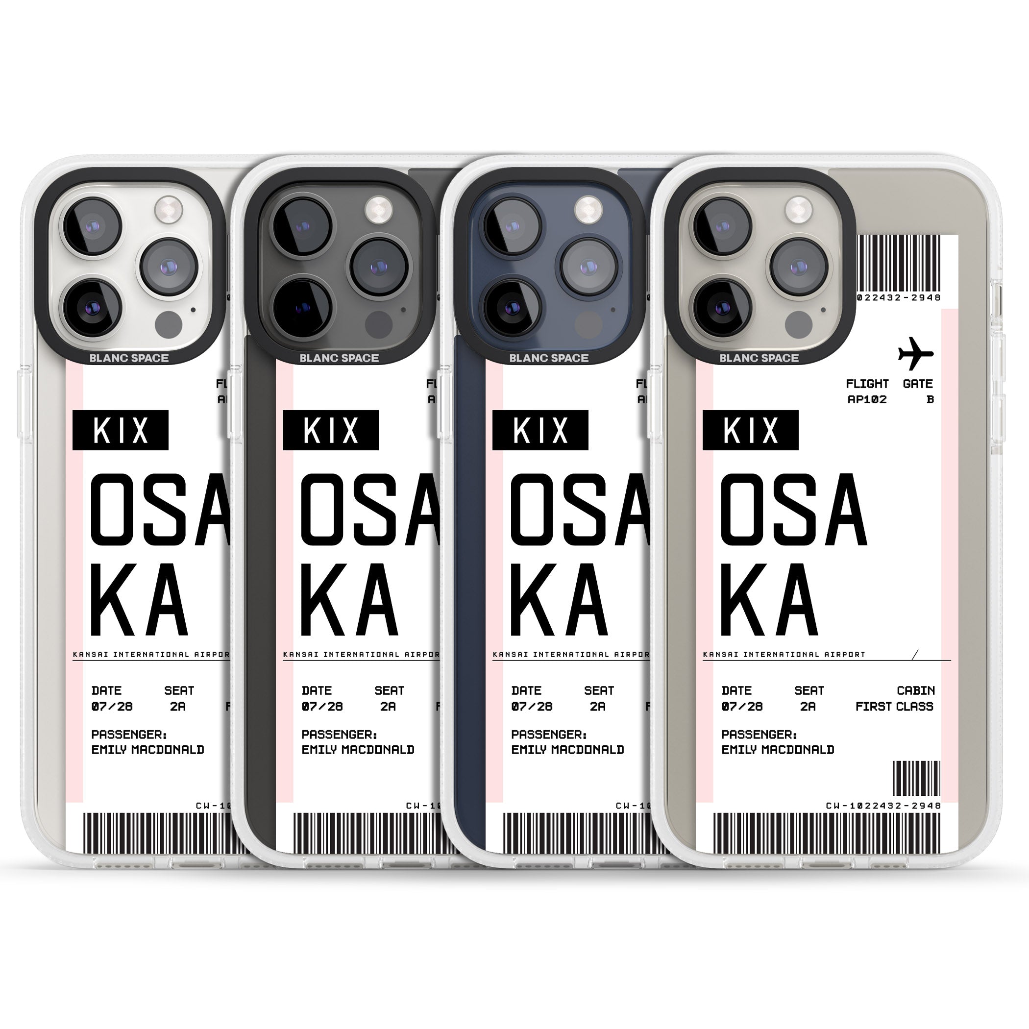 Personalised Osaka Boarding Pass iPhone 15 Pro Max / 15 Pro / 14 Pro Max / 14 Pro / 13 Pro Clear Case Impact Air - Blanc Space