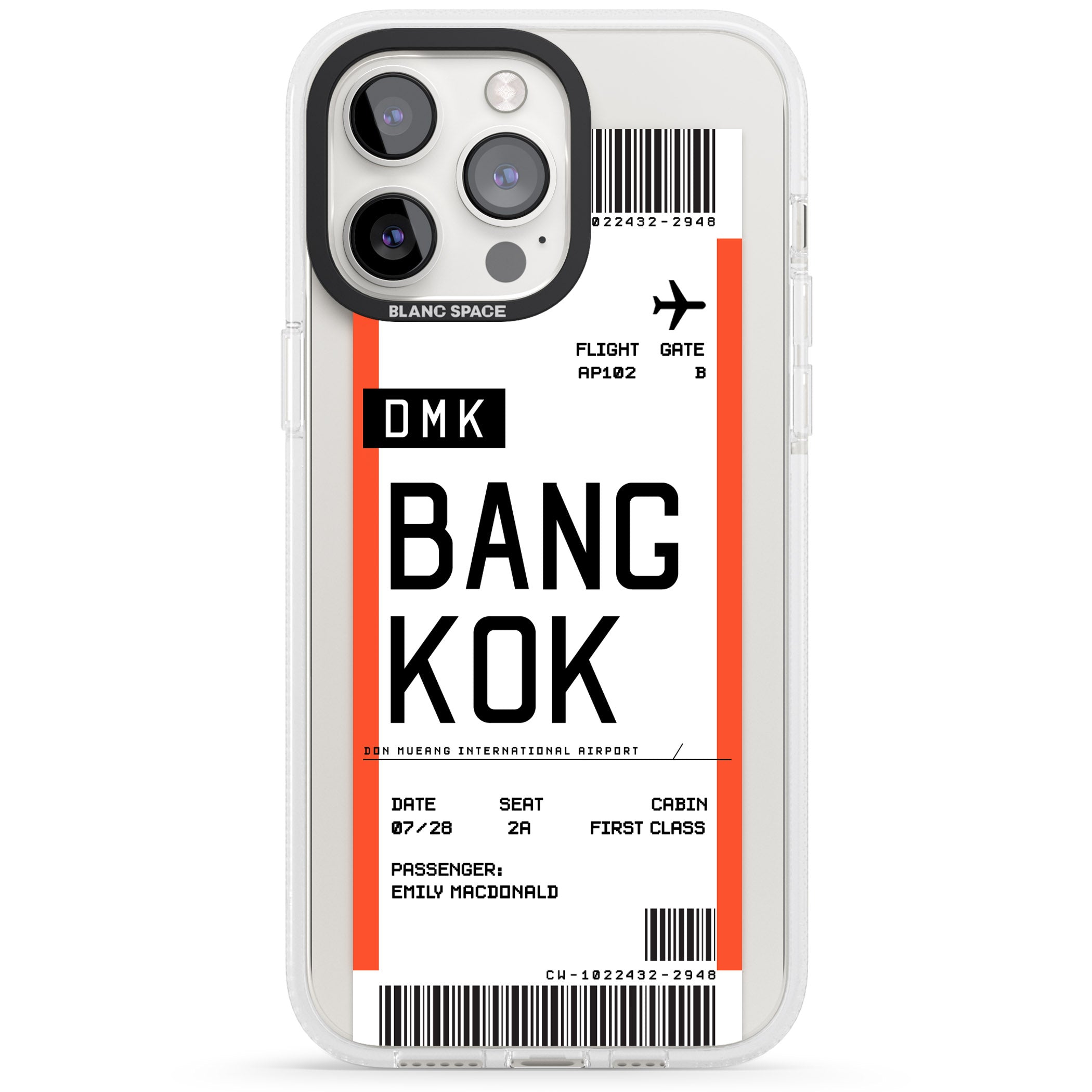 Personalised Bangkok Boarding Pass iPhone 15 Pro Max / 15 Pro / 14 Pro Max / 14 Pro / 13 Pro Clear Case Impact Air - Blanc Space