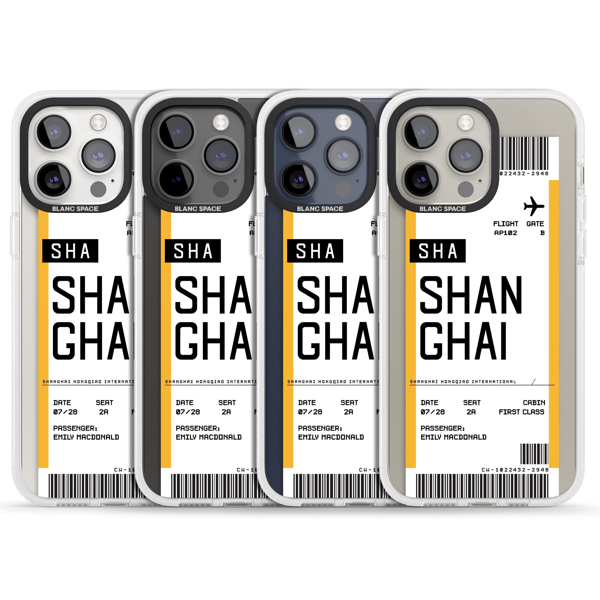Personalised Shangai Boarding Pass iPhone 15 Pro Max / 15 Pro / 14 Pro Max / 14 Pro / 13 Pro Clear Case Impact Air - Blanc Space