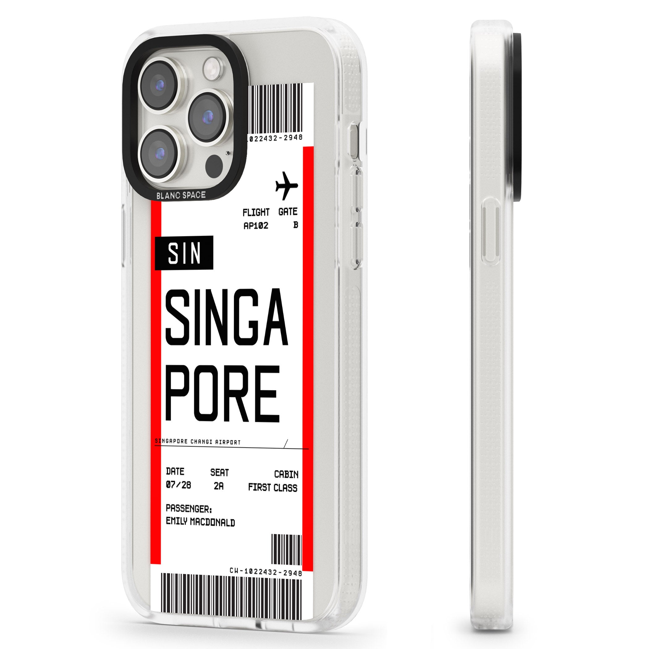 Personalised Singapore Boarding Pass iPhone 15 Pro Max / 15 Pro / 14 Pro Max / 14 Pro / 13 Pro Clear Case Impact Air - Blanc Space